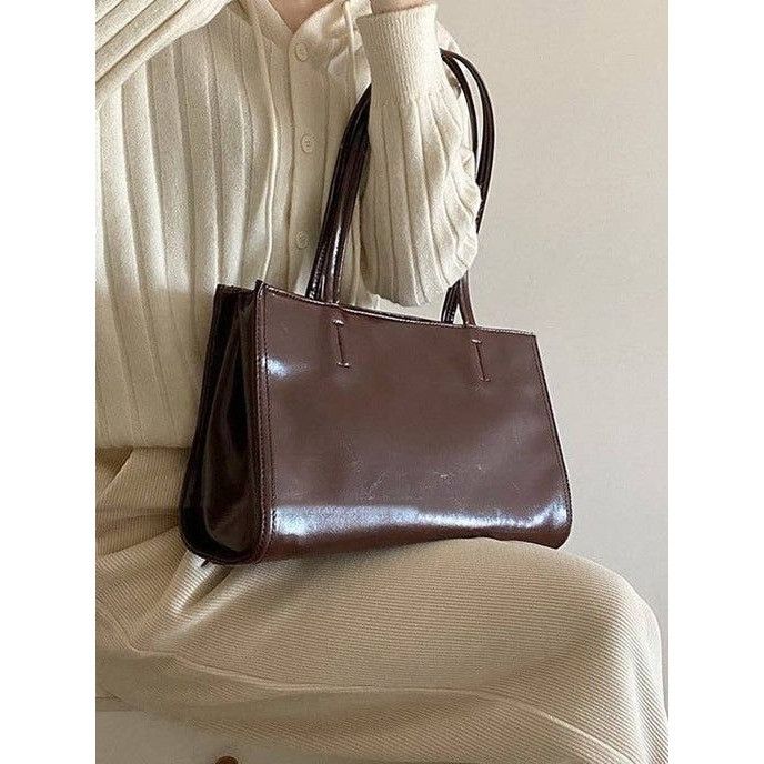 Other Brown Faux Leather Tote Bag With Double Handles & Front Pock Size ONE SIZE - 1 Thumbnail