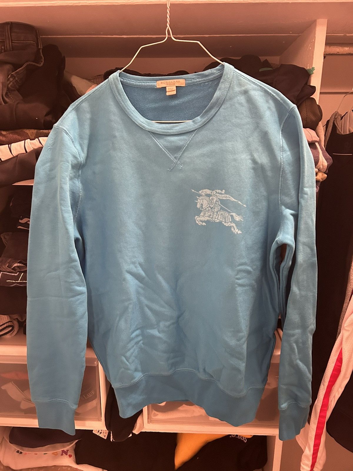 image of Burberry Logo Crewneck in Aqua Blue, Men's (Size Small)