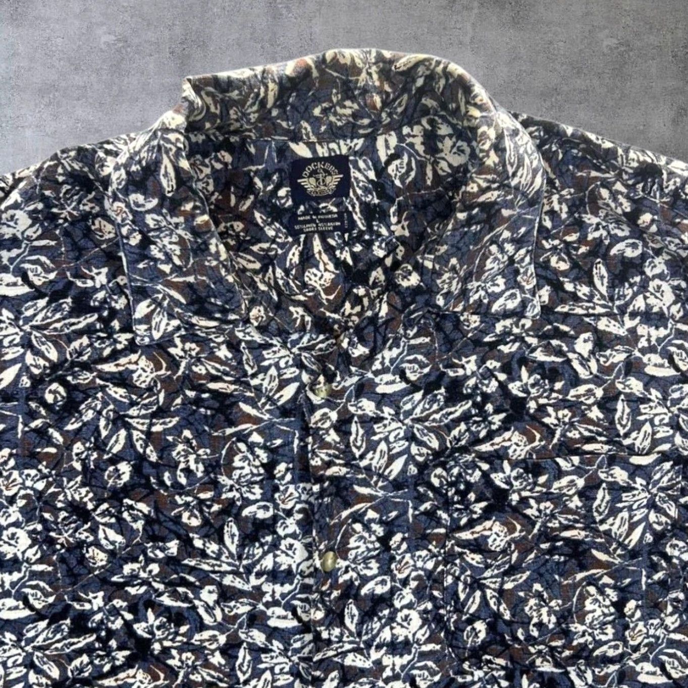 Dockers VINTAGE Dockers Shirt Floral Abstract Patterned Linen Rayon Blend Short Sleeve Navy Large XL XXL Mens Size US L / EU 52-54 / 3 - 4 Thumbnail