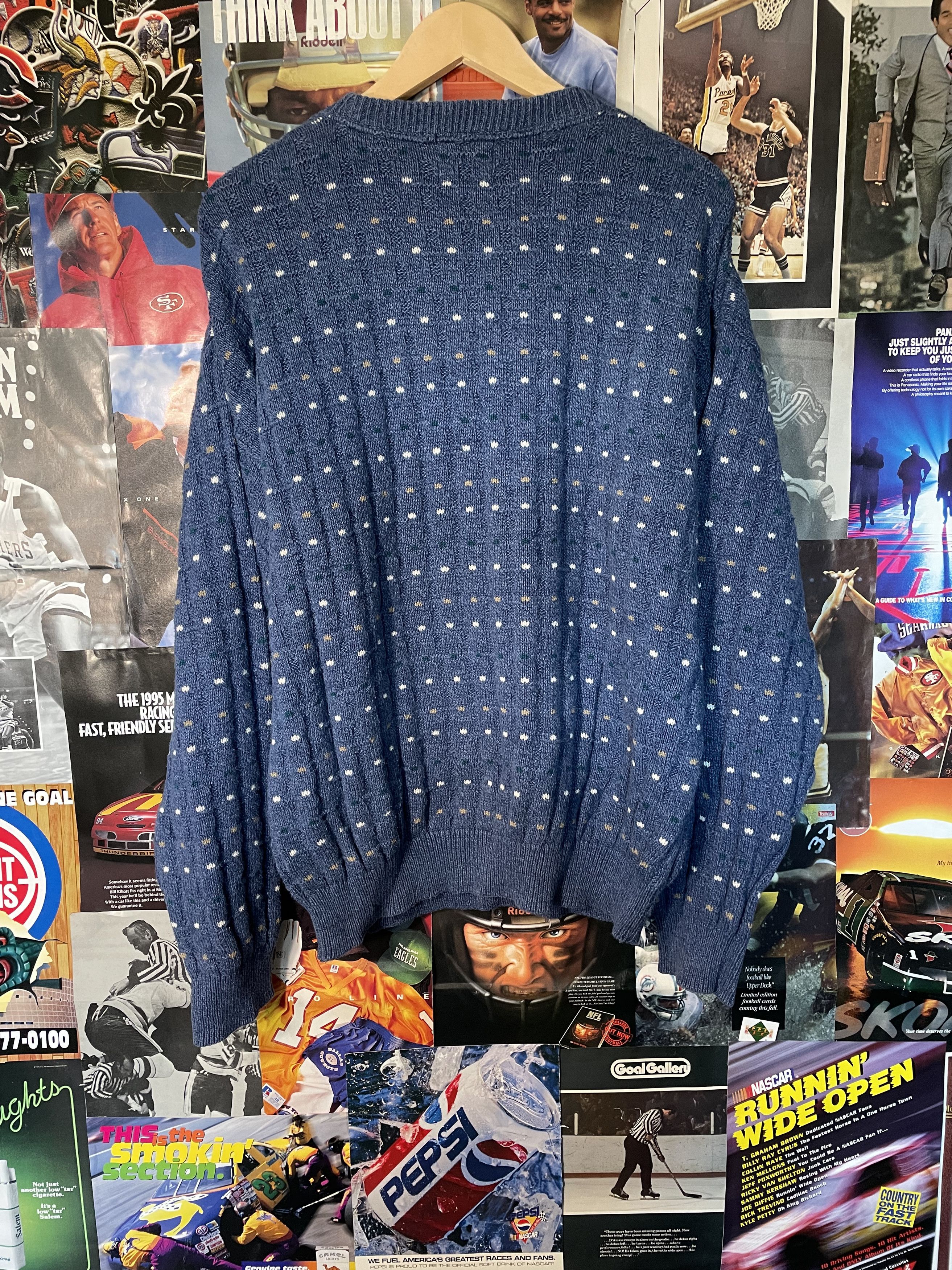 Vintage Vintage Blue Dotted Sweater Size US L / EU 52-54 / 3 - 3 Thumbnail