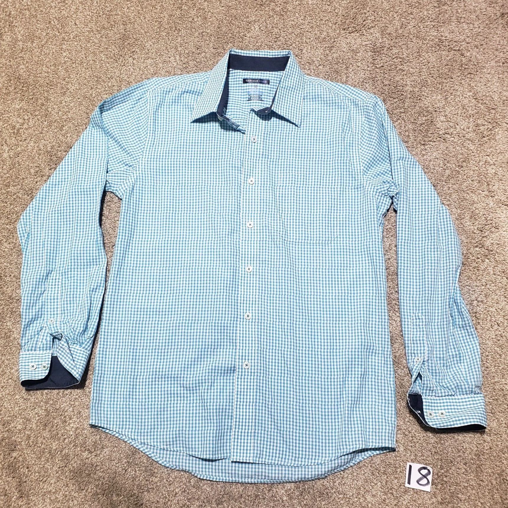 Van Heusen VINTAGE Van Heusen Dress Shirt Blue Checkered M Adult Men's Button-Down Long Sleeve Size 40R - 2 Thumbnail