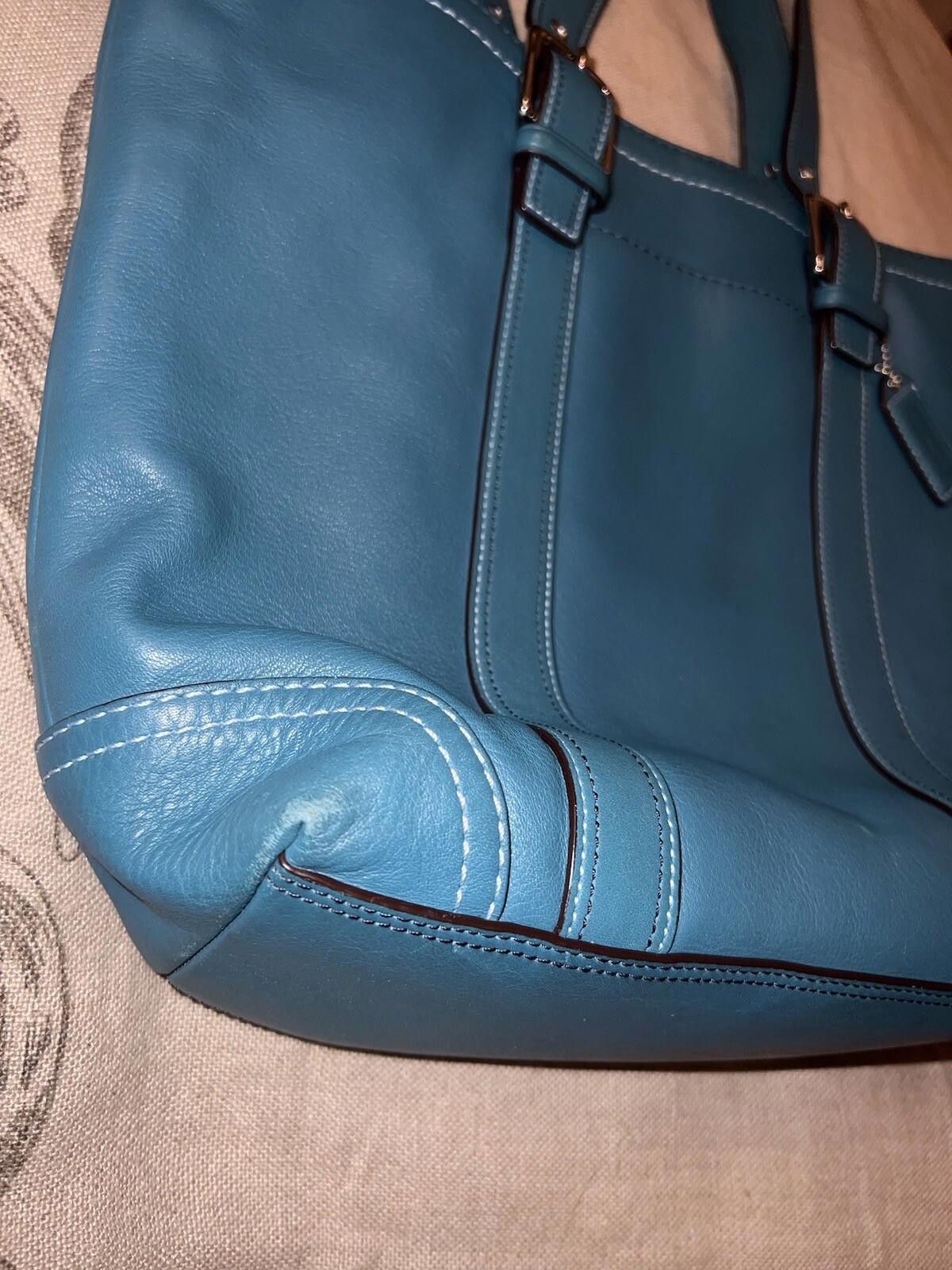 Coach SPRING Teal Peacock Blue Coach Bag Tote Purse Carry All Zip Size ONE SIZE - 4 Thumbnail