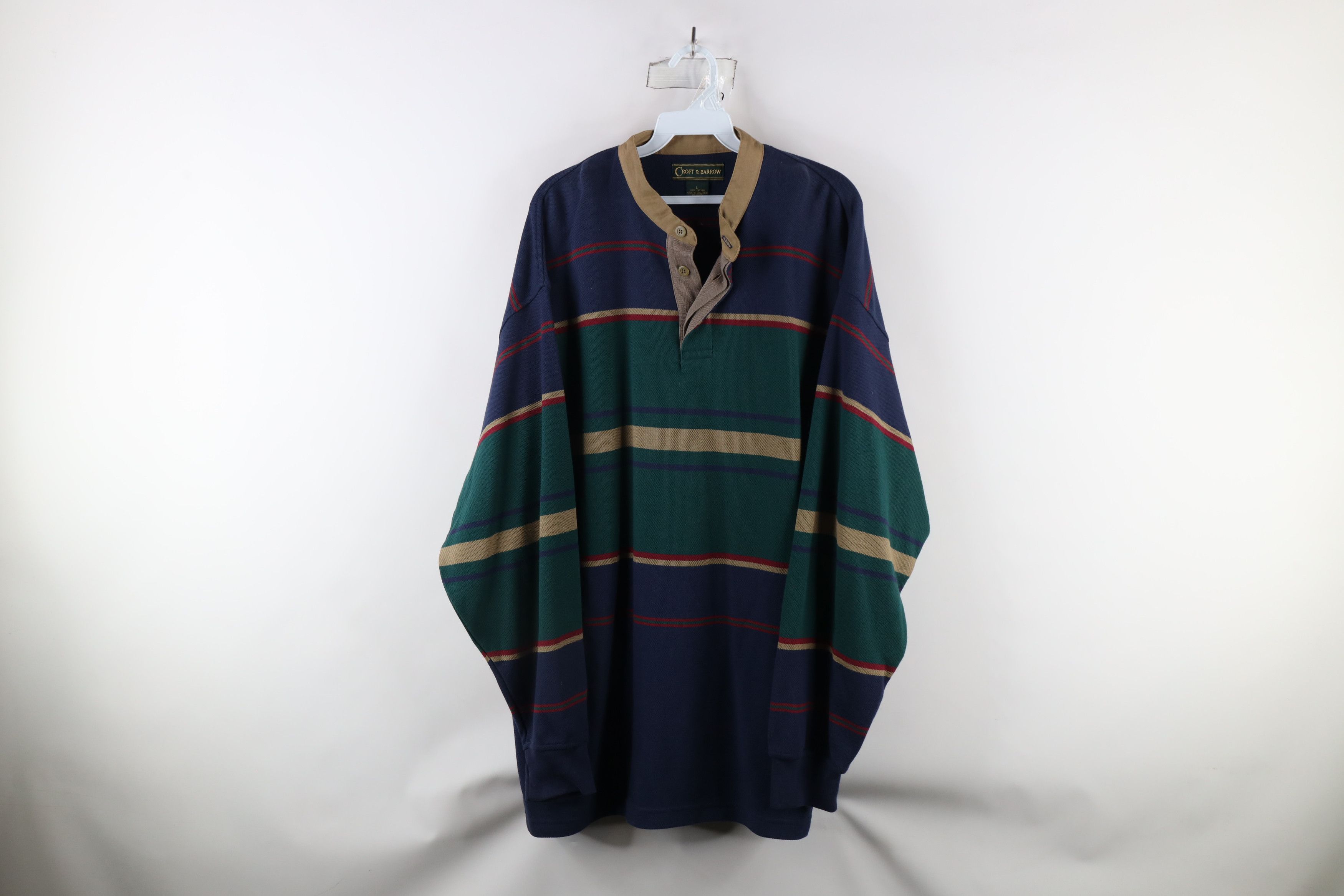 Vintage Vintage 90s Streetwear Striped Long Sleeve Henley T-Shirt Size US L / EU 52-54 / 3 - 1 Thumbnail