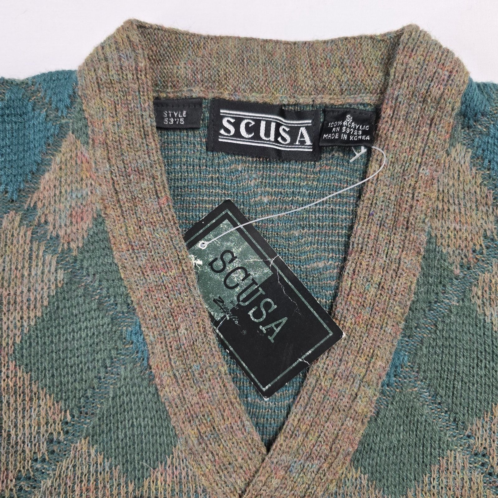 Vintage Vintage Scusa Argyle Diamond VNeck Sweater S Brown Green 90s Size US S / EU 44-46 / 1 - 4 Thumbnail