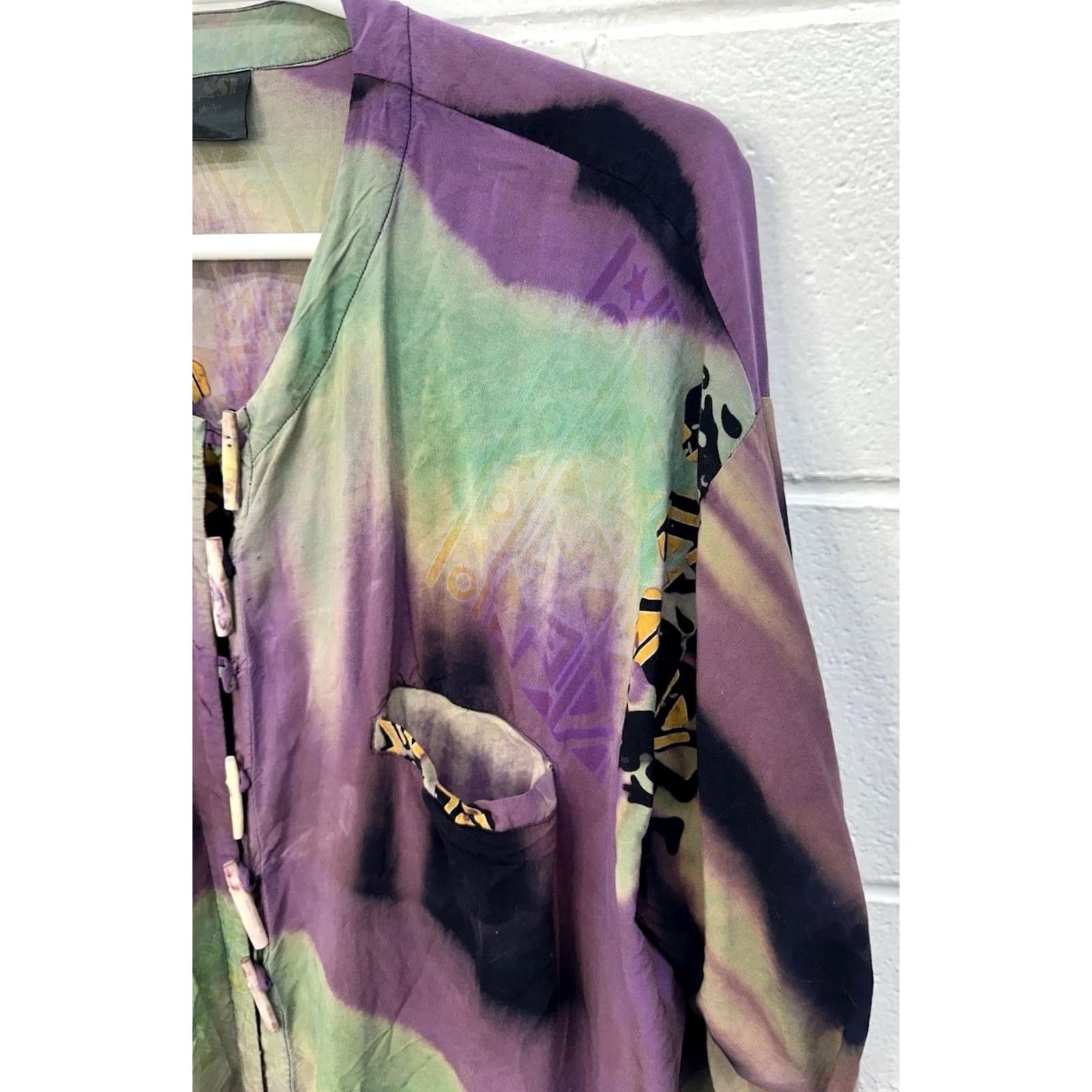 Vintage VINTAGE Splash Wearable Art Women Plus 2X Batik Kimono Lounge Top Boho Lagenlook Coat Size XXL / US 16-18 / IT 52-54 - 3 Thumbnail