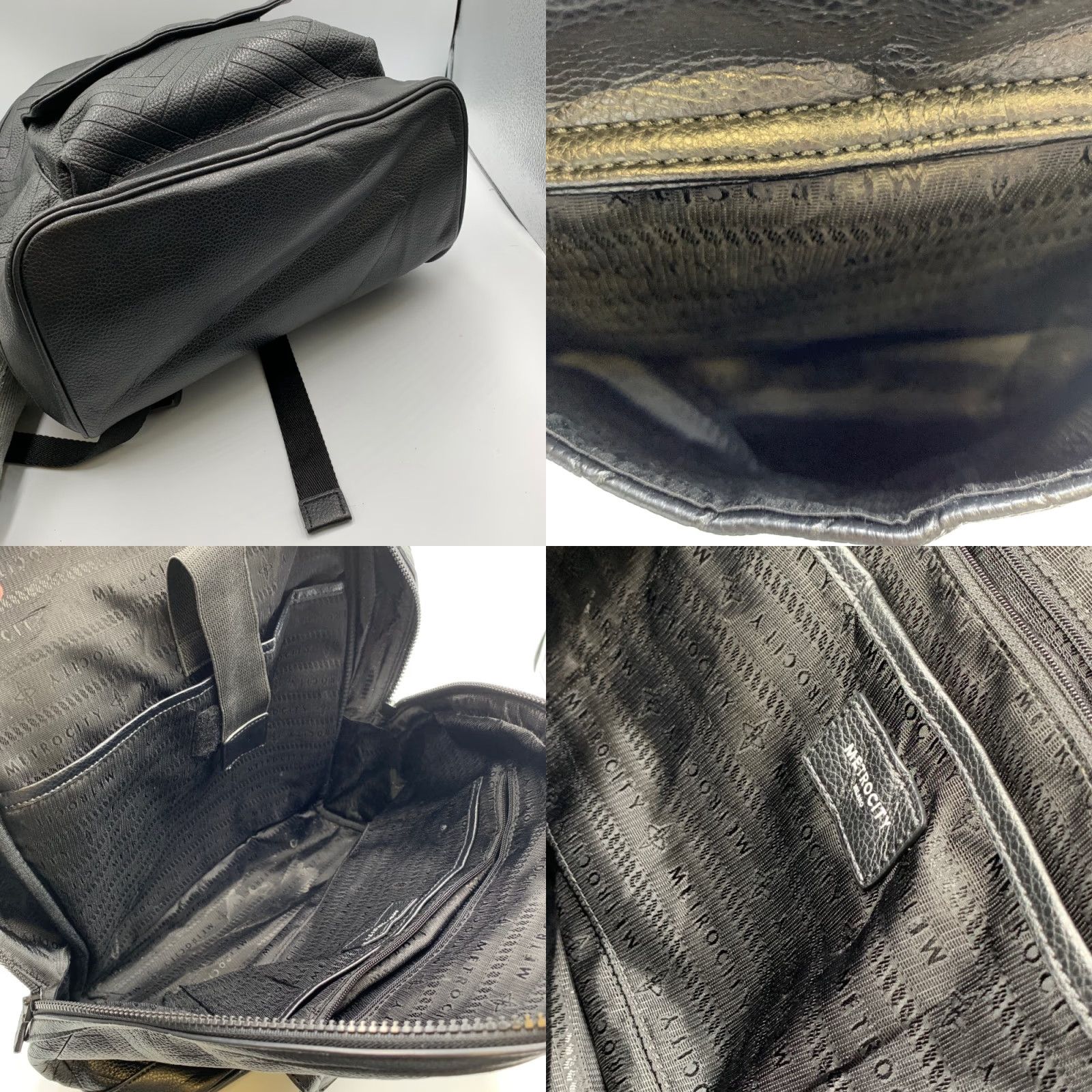 Vintage Metrocity Women Backpack Leather Black Textured Herringbone Adjustable Strap Bag Modern Womens Size ONE SIZE - 8 Thumbnail