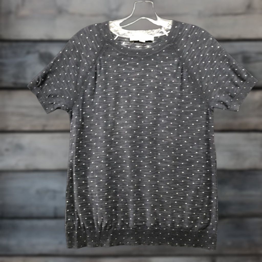 Loft VINTAGE LOFT Short Sleeve Sweater Womens S Gray Polka Dot Lightweight Cotton Crewneck Pullover Size S / US 4 / IT 40 - 1 Thumbnail