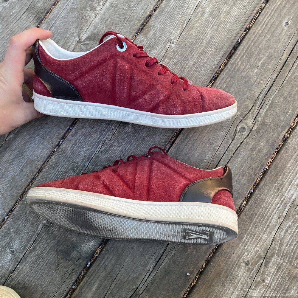 Louis Vuitton Louis Vuitton Burgundy/Black Suede and Leather Logo Lace Up Size US 7 / EU 40 - 5 Thumbnail