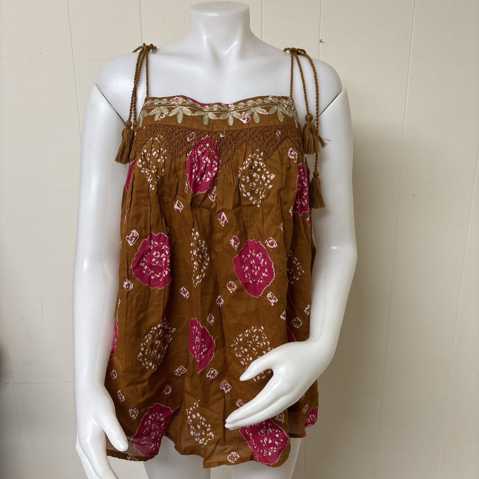 Nicole Miller Artelier Nicole Miller Boho Tank Womens XL Brown Pink Smocke Size XL / US 12-14 / IT 48-50 - 11 Thumbnail