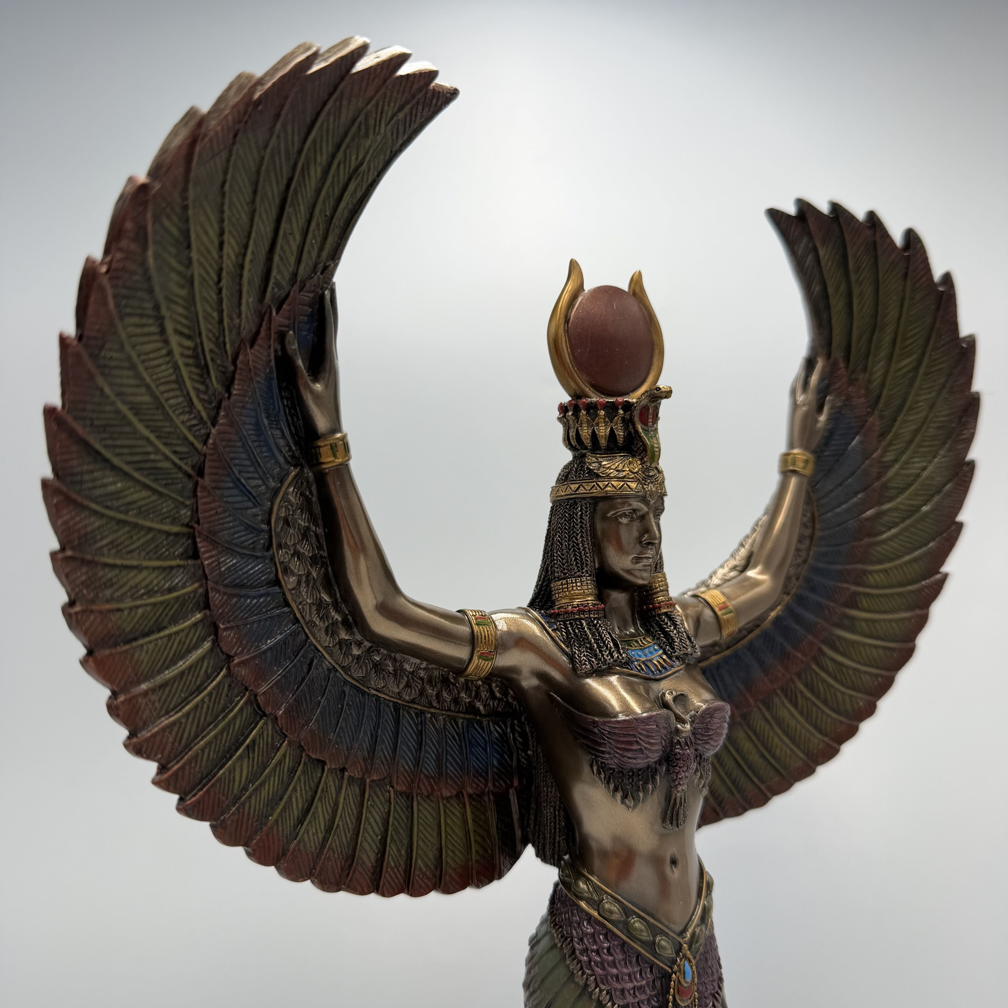 Vintage Isis Goddess Statue Bronze Finish Egyptian Winged Figurine Size ONE SIZE - 5 Thumbnail