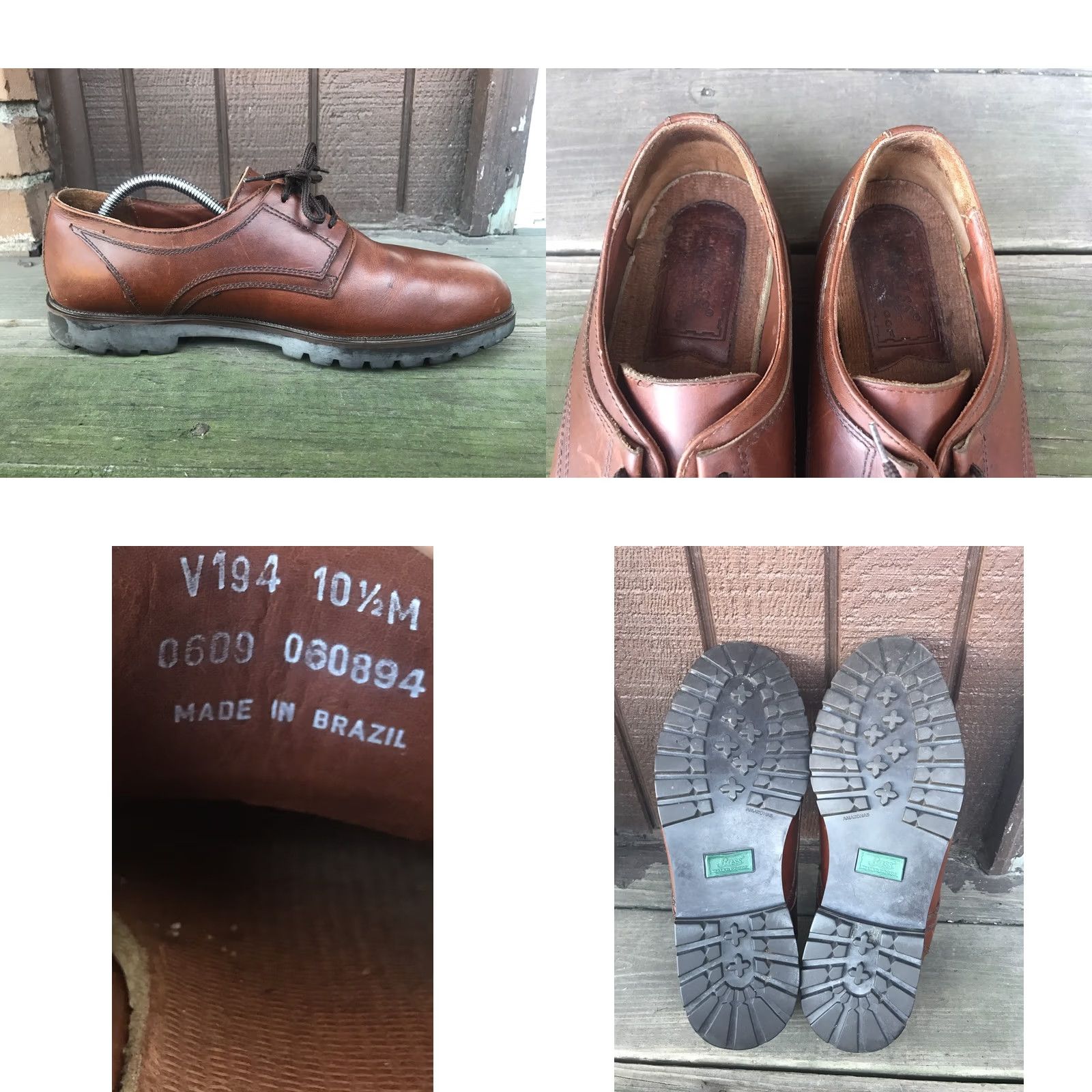 Vintage Bass Mens Brown Leather Oxfords Derby Lace-Up Waterproof Shoes, 10.5M, Oxford Dress Casual, Bass Brazil Mens Shoes Size US 11 / EU 44 - 8 Thumbnail