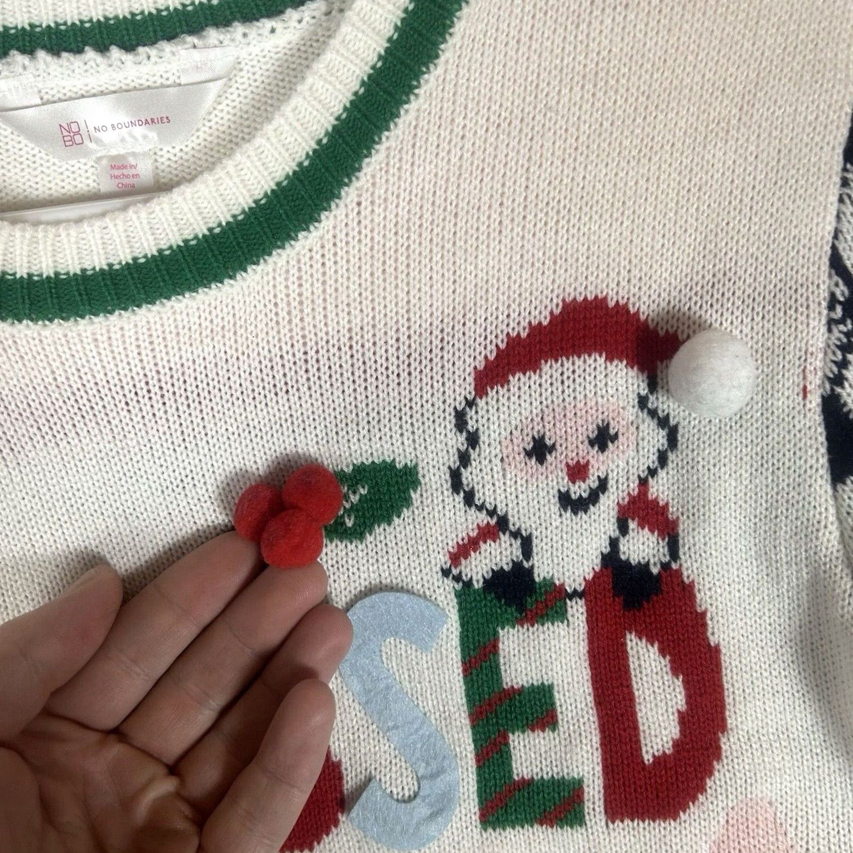 Vintage Ugly Christmas Sweater Girls Juniors M Blessed Holiday Casual White Graphic Print Long Sleeve Crew Neck Pullover Knit Size M / US 6-8 / IT 42-44 - 4 Thumbnail
