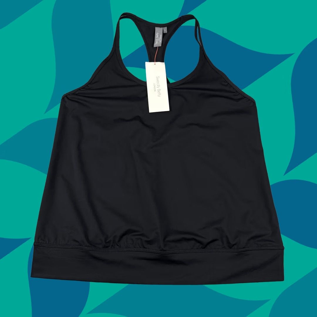 Sweaty Betty Vest Top Black Womens Large L Strappy Banded Hem Tank Sleeveless Racerback Scoop Neck Activewear Casual Ladies Large, Women's
