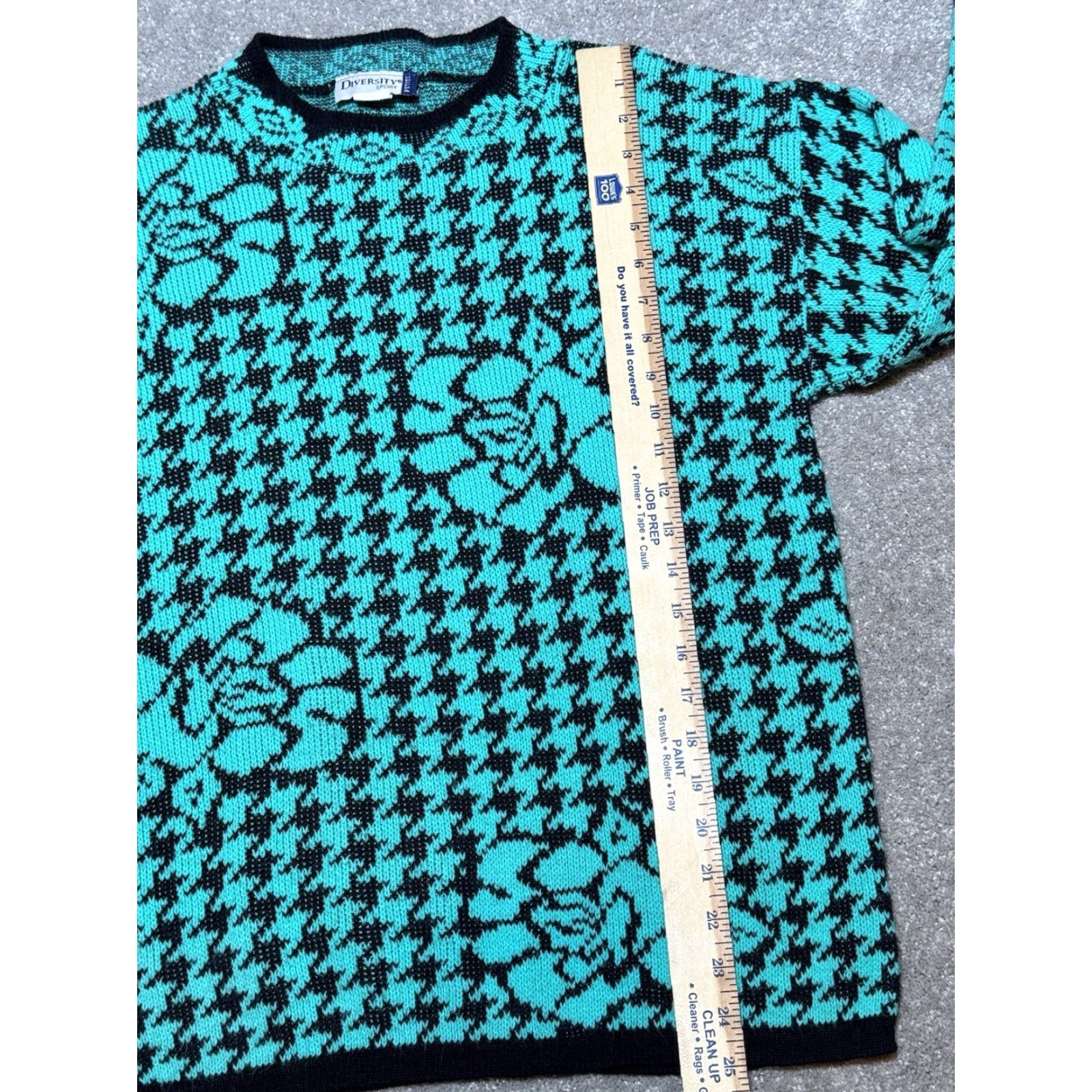 Vintage VINTAGE Diversity Sport Sweater Women Petite Medium Green Floral Houndstooth Whimsigoth 80s Pullover Womens Size M / US 6-8 / IT 42-44 - 4 Thumbnail