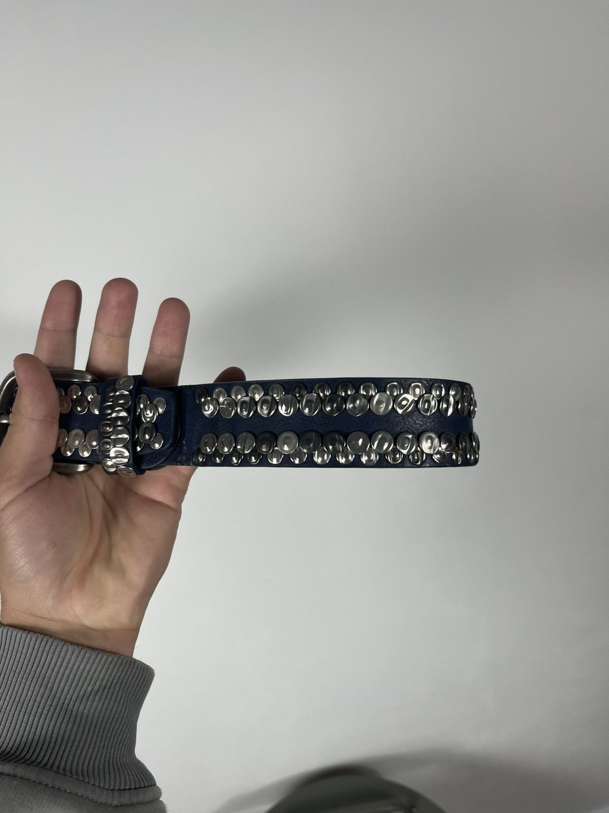 Vintage Blue Leather Belt with Silver Metal Studs Punk Rock Style Size ONE SIZE - 10 Thumbnail