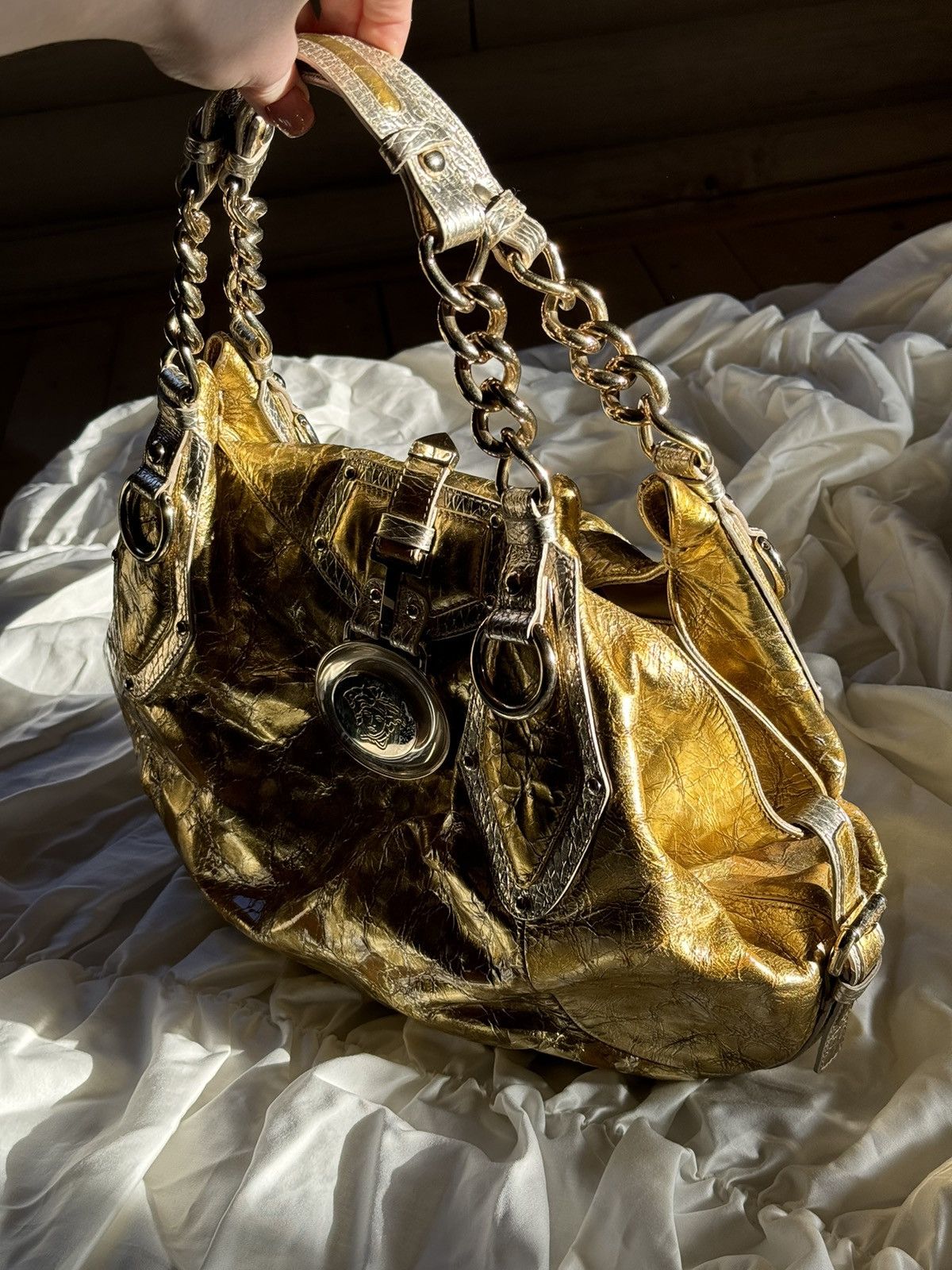Grailed × Versace Versace Gold/Silver Leather Satchel Bag shoulder Y2K Rare Size ONE SIZE - 7 Thumbnail