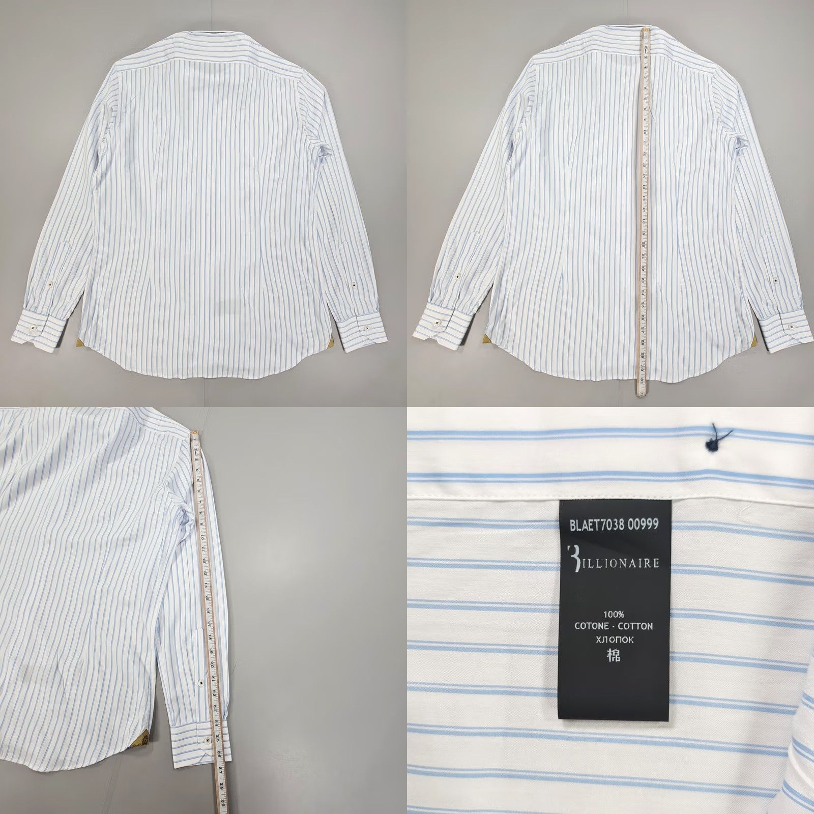 Vintage Billionaire Couture Mens Shirt Striped Blue White 16 Cotton Button Up Long Sleeve Collared Regular Fit Gift? Size US L / EU 52-54 / 3 - 8 Thumbnail