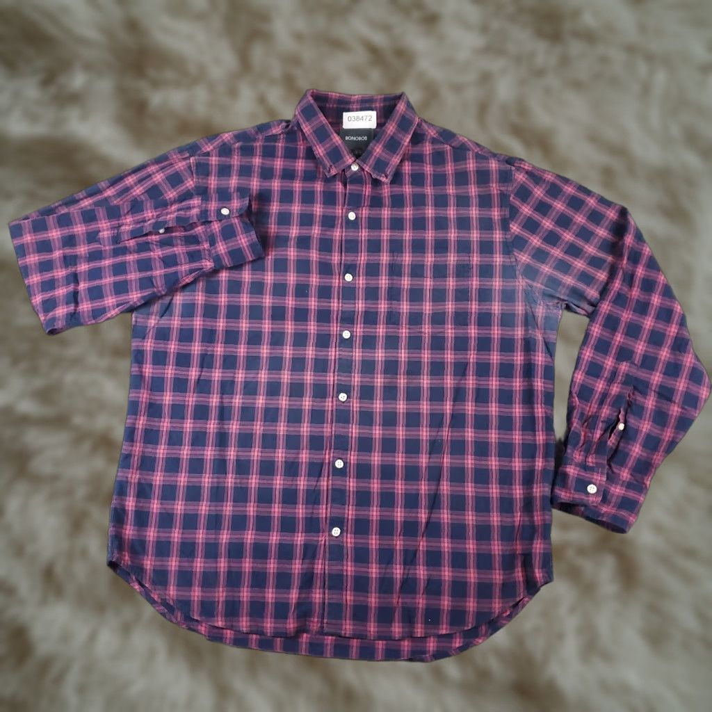 Bonobos Bonobos Shirt Mens XL Blue Pink Plaid Button-Up Casual Long Sleeve Regular Fit Size US XL / EU 56 / 4 - 1 Thumbnail