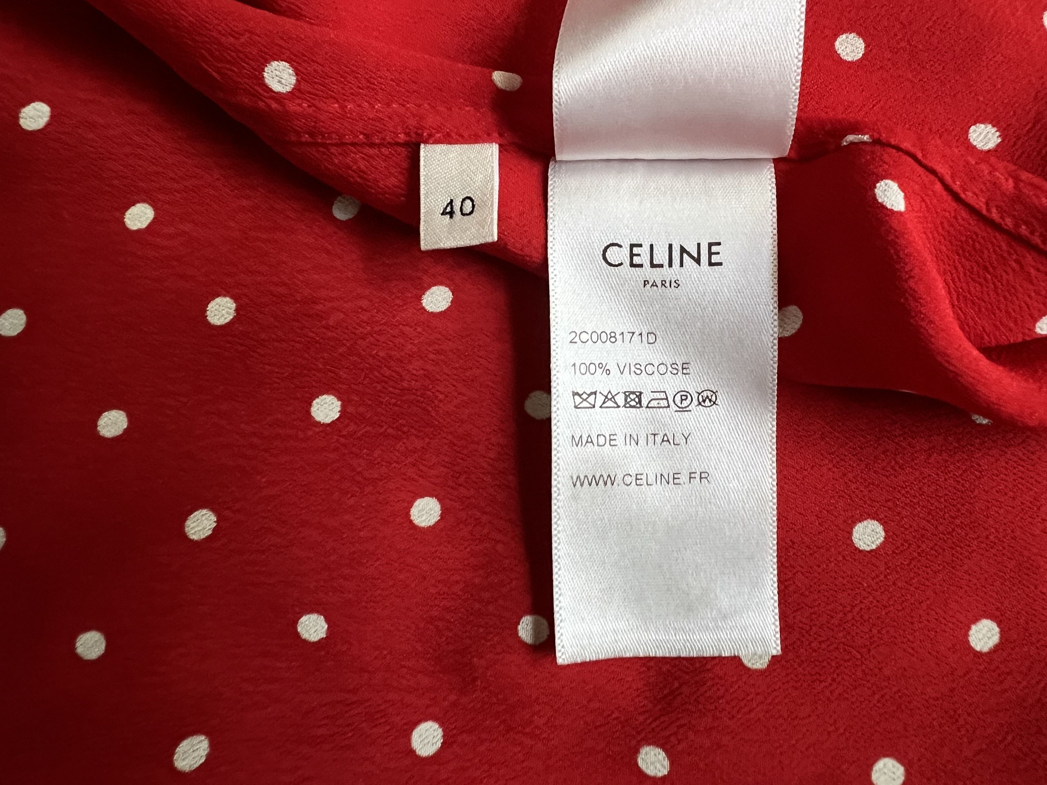 Celine × Hedi Slimane Celine Red Silk White Polka Dot Shirt Size M / US 6-8 / IT 42-44 - 6 Thumbnail