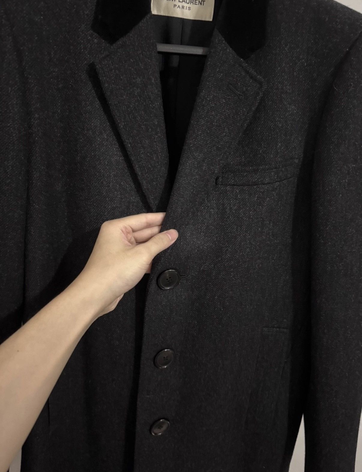 Saint Laurent Paris SLP Runway Wool Three-Button Velvet Notch Lapel Overcoat Size US M / EU 48-50 / 2 - 3 Thumbnail