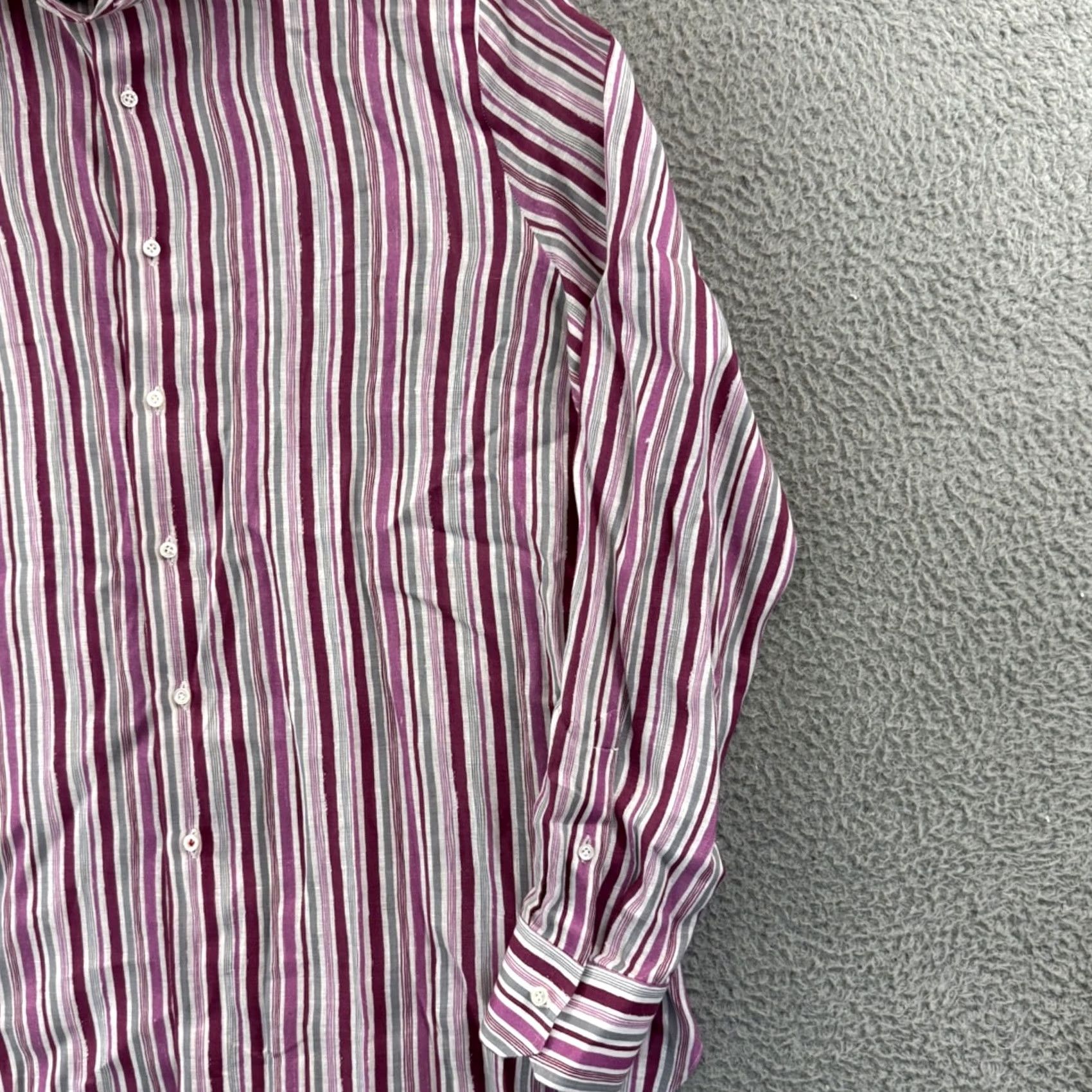 Isaia Isaia Shirt Mens 17.5 Pink Striped Linen Long Sleeve Collared Dress Button Preppy Size 48R - 5 Thumbnail