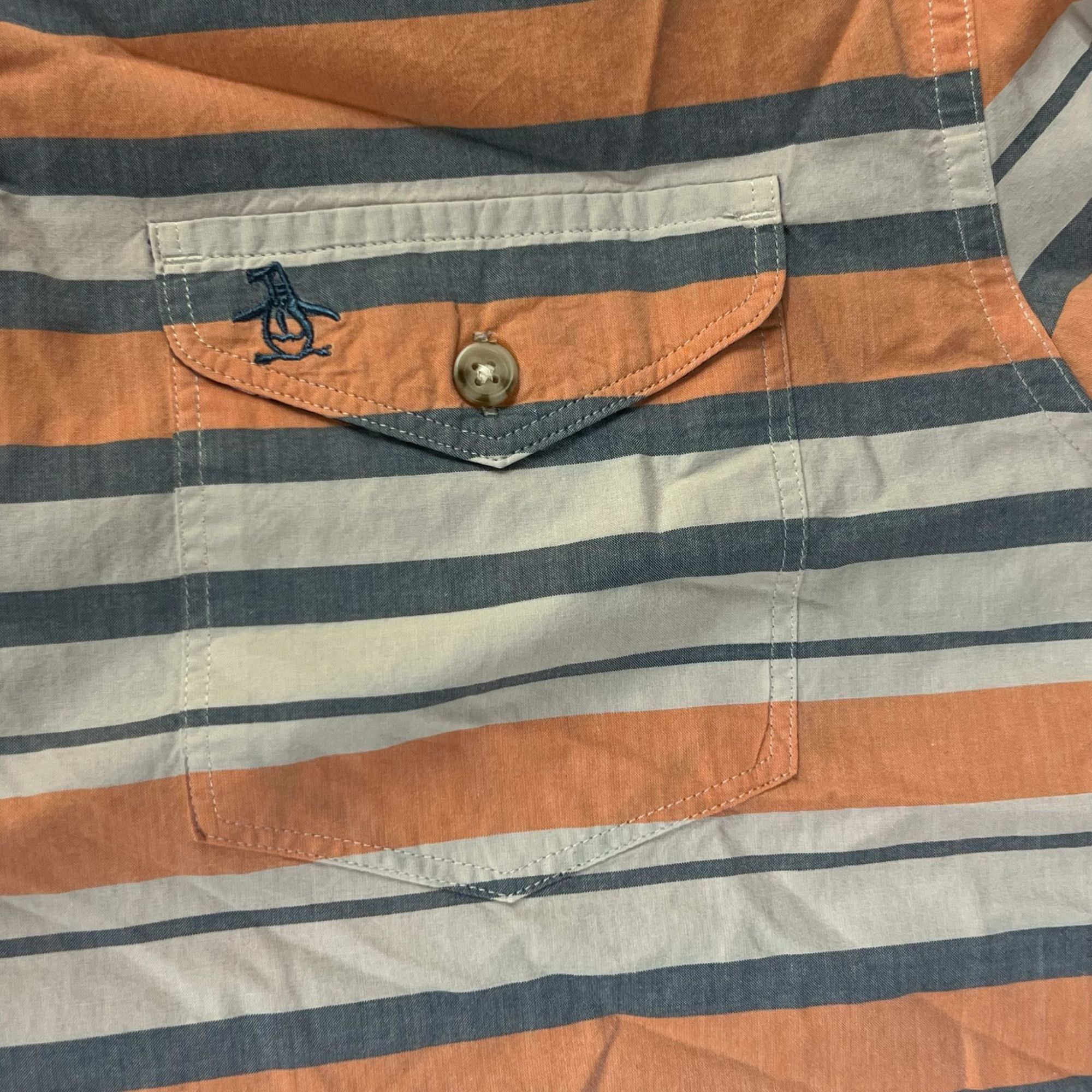 Original Penguin PENGUIN Poplin Striped Short-Sleeve Button-Down Shirt Casual Size US XL / EU 56 / 4 - 5 Thumbnail