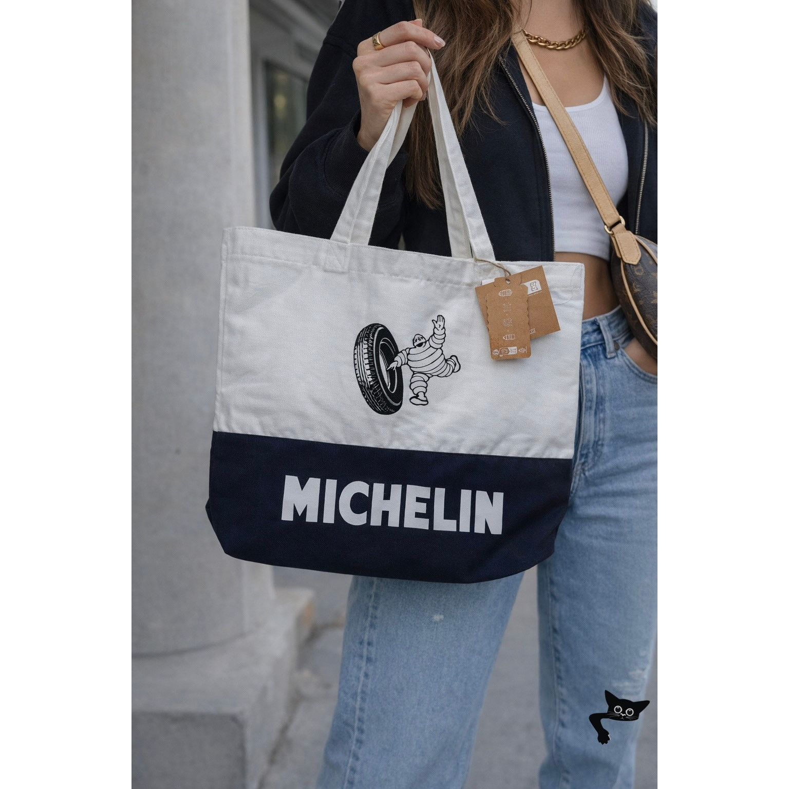 Other NWT Michelin Logo Tote Bag White Navy Black Unisex Size ONE SIZE - 3 Thumbnail