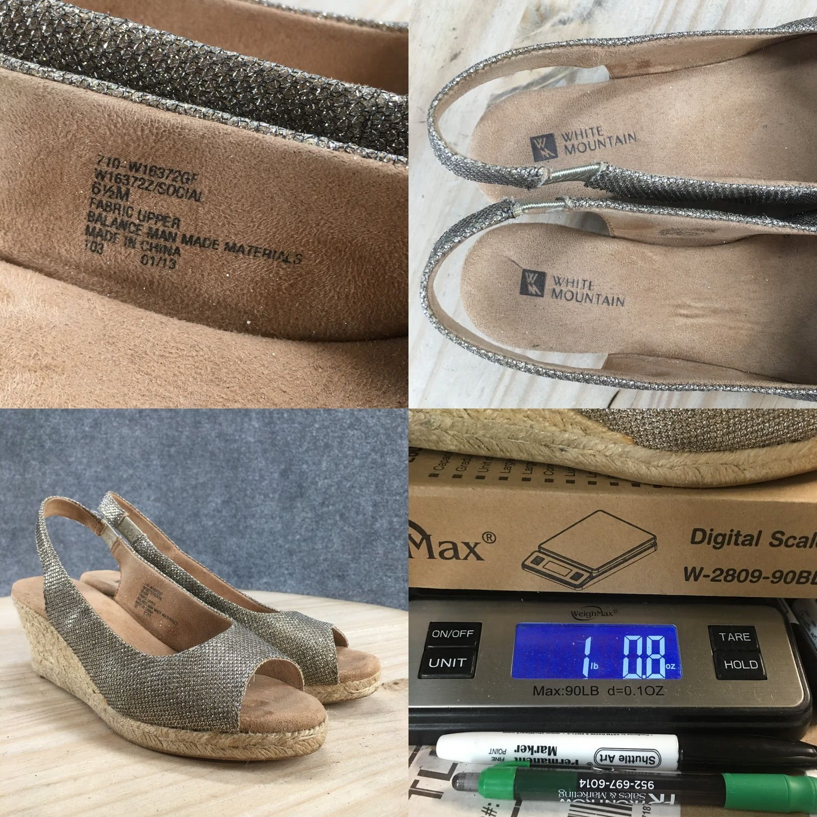 Vintage White Mountain Sandals Womens 6.5 M Social Peep Toe Espadrille Slingback Gold Size US 7 / IT 37 - 10 Thumbnail
