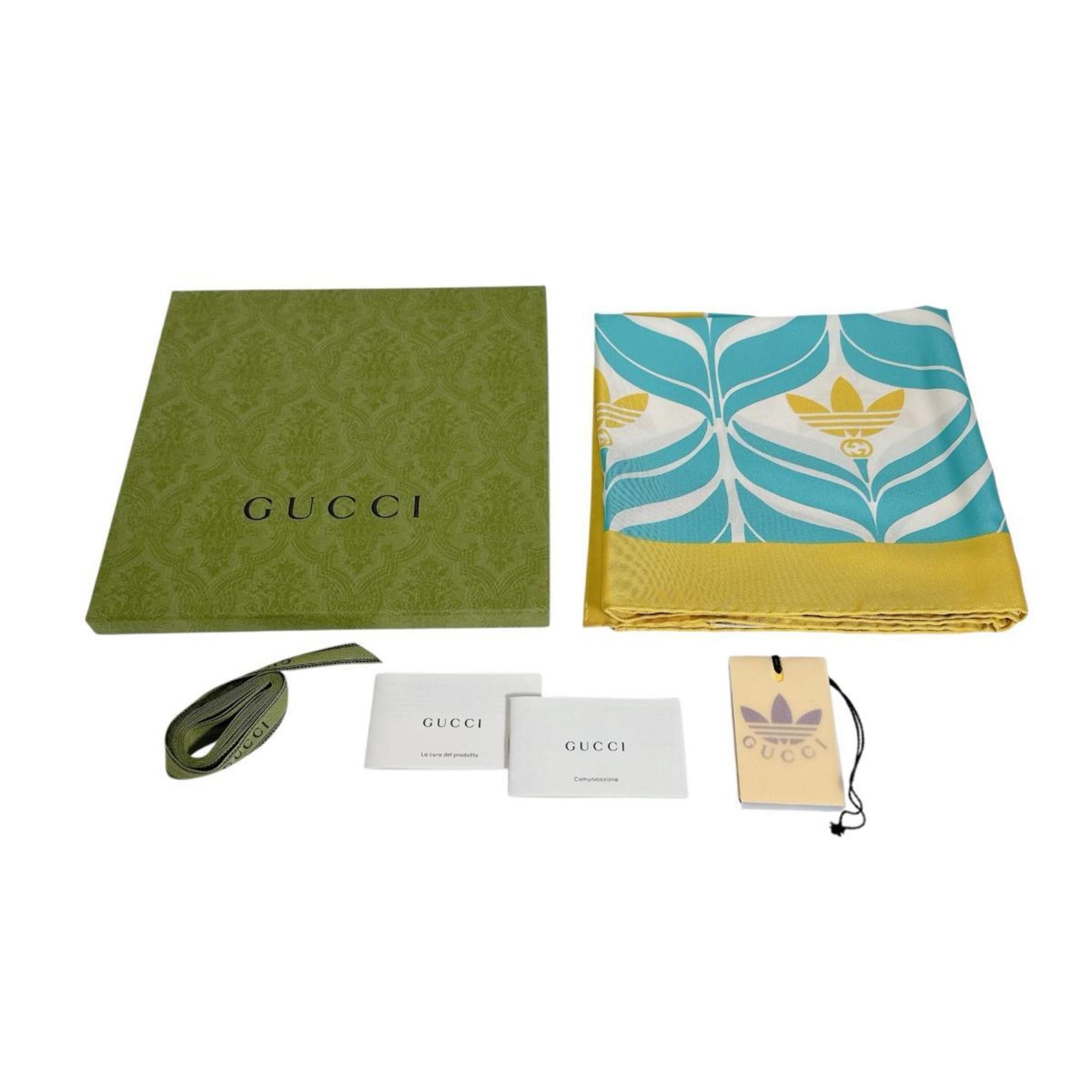 Gucci Gucci Scarf, 100% Silk, Adidas Collaboration, 716092, Yellow x Blue Size ONE SIZE - 1 Thumbnail