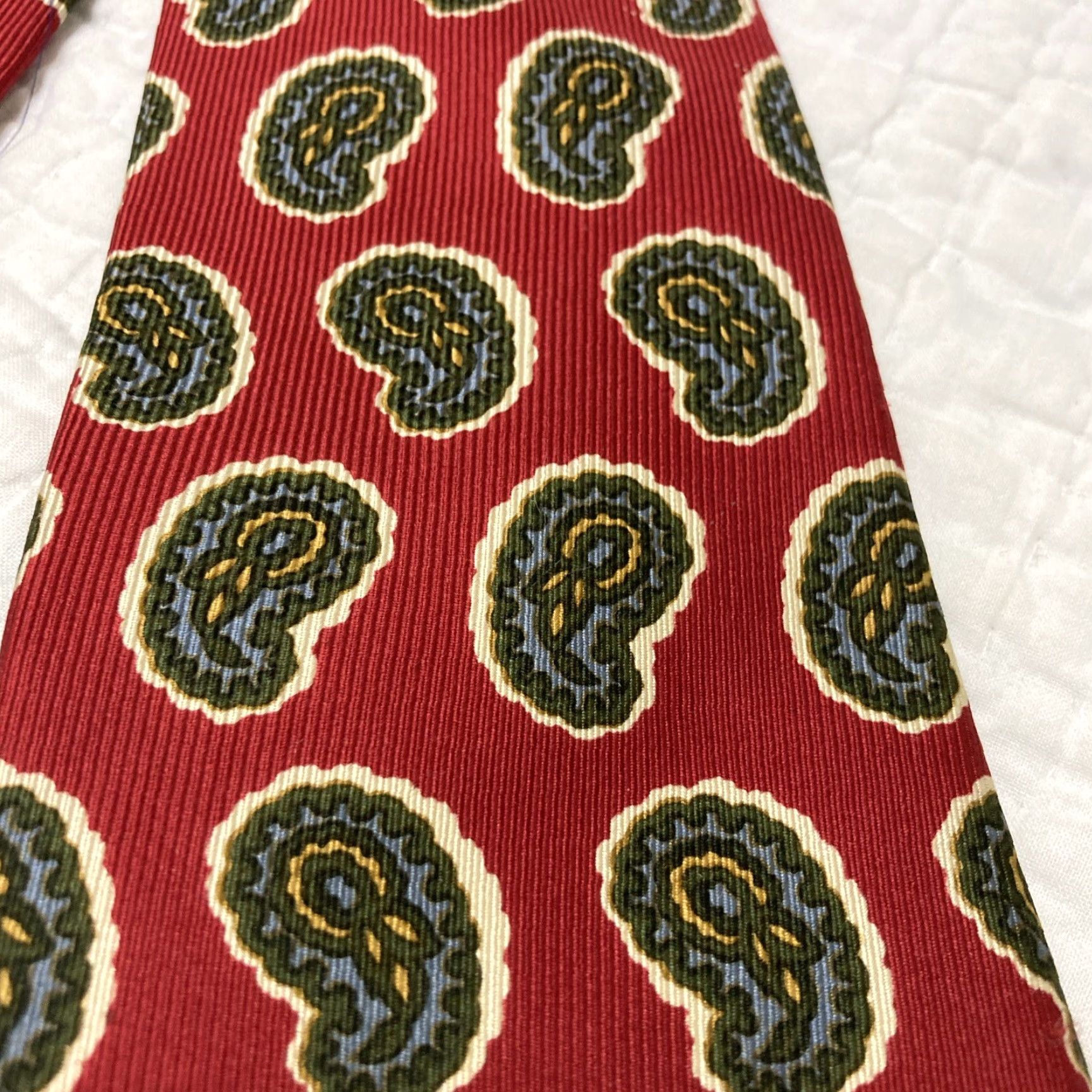 Faconnable FACONNABLE Men 100% Silk Necktie FRANCE Designer Amoeba Paisley Tie Classic Red Long (More Than 60") Handmade N/A Womens/Men Size ONE SIZE - 3 Thumbnail