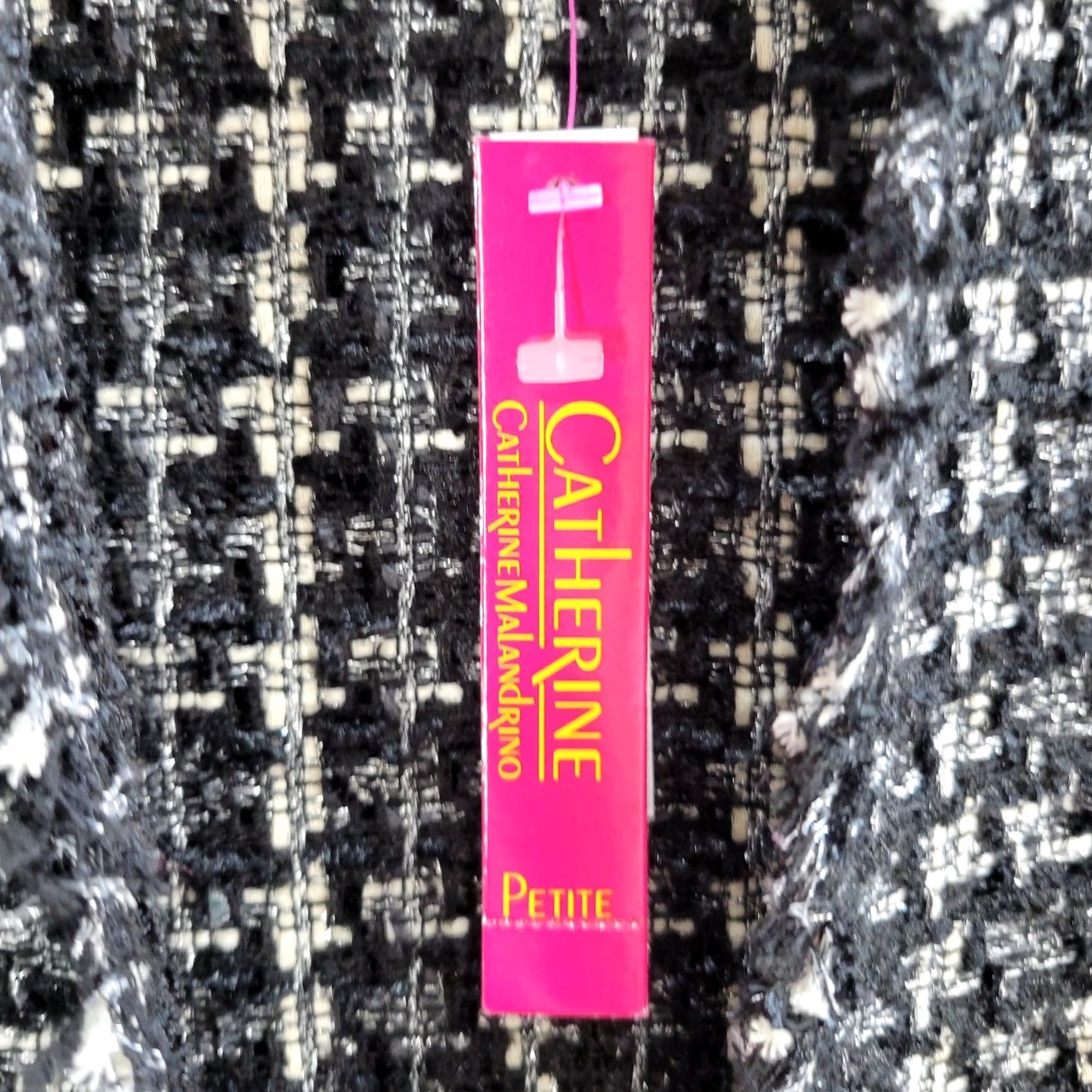 Vintage Catherine Malandrino Black Tweed Open Front Blazer Jacket Fringe PS NWT Womens Tweed jacket Open Front Fringe, Petite Size PS, Black, NWT Size S / US 4 / IT 40 - 5 Thumbnail
