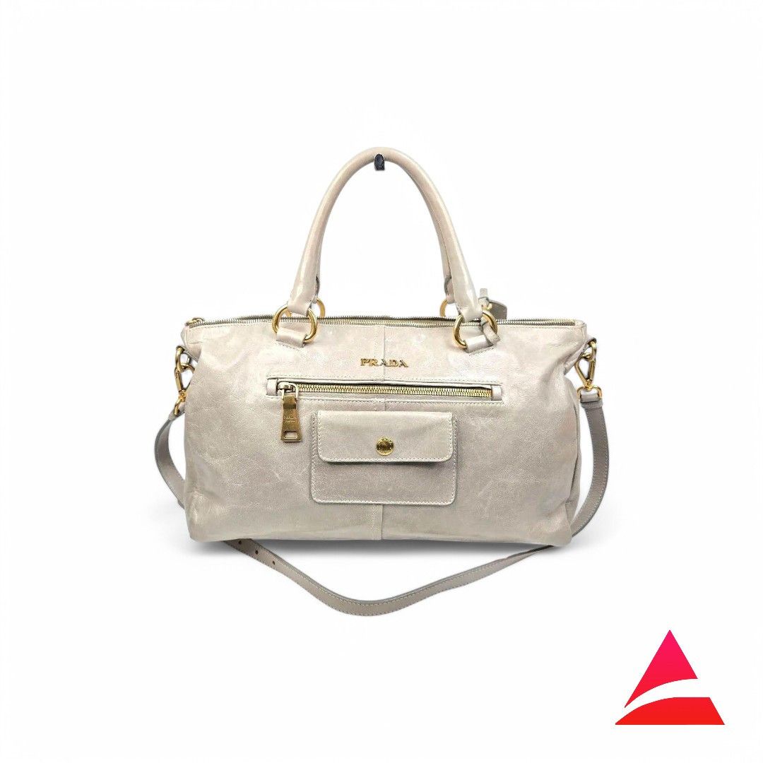 Prada Prada - Saffiano Handbag Gray Leather Gold Hardware Shoulder Size ONE SIZE - 1 Thumbnail