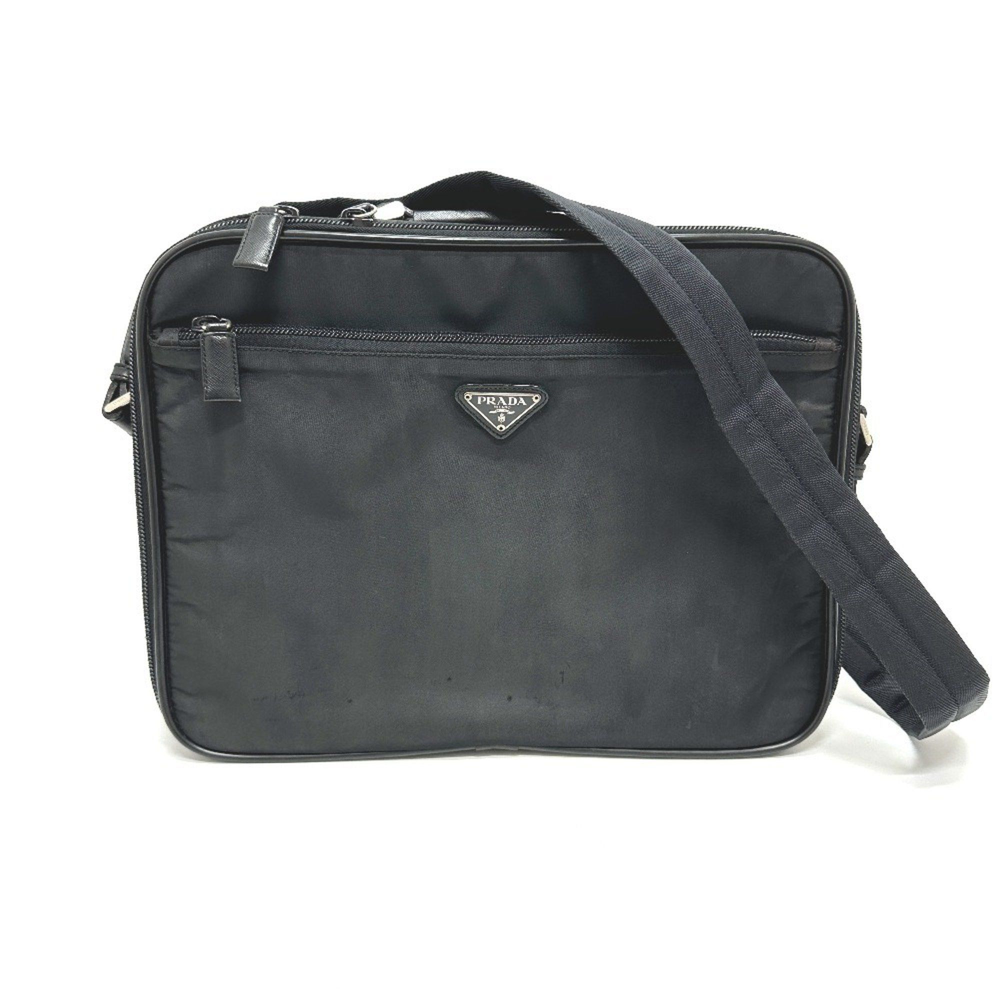 Prada V147S Triangle Plate 2Way Bag Shoulder Briefcase Business Nylon Men's Women's Black