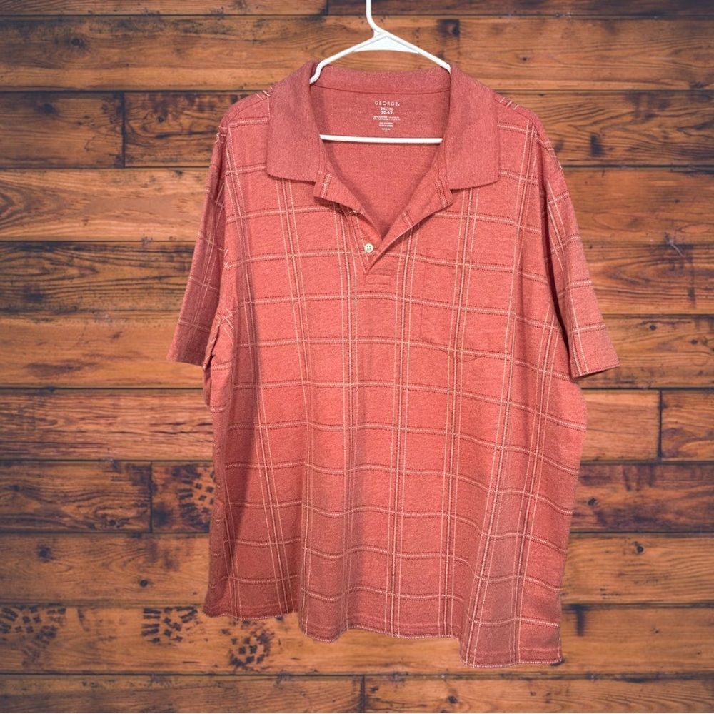 George George Plaid Rust Half Button Polo Shirt 2XL (50-52) Size US XXL / EU 58 / 5 - 1 Thumbnail
