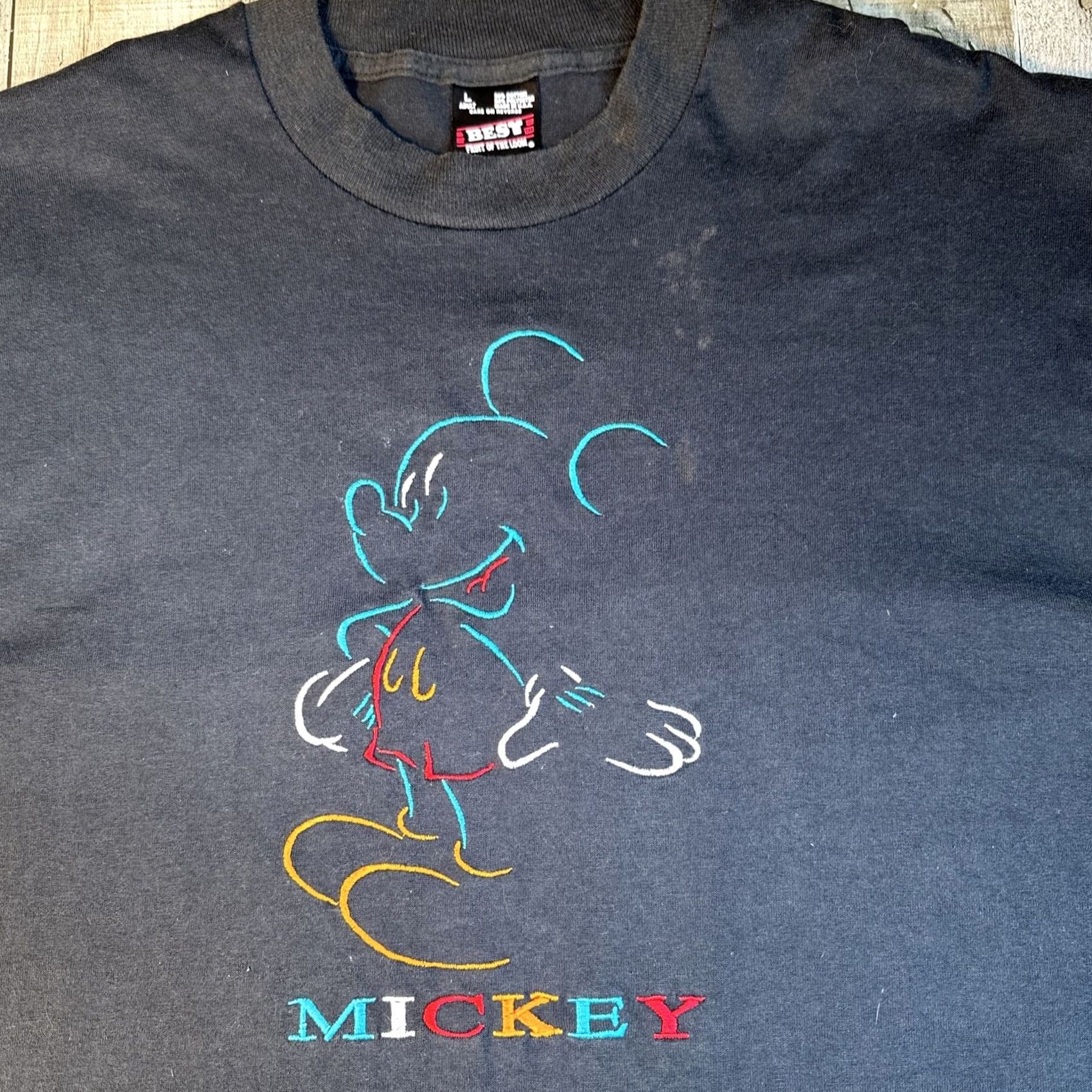 Fruit Of The Loom VINTAGE Fruit of the Loom Mickey Mouse Embroidered Logo T Shirt L Black Cotton Mens Short Sleeve Crew Neck 90s Size US L / EU 52-54 / 3 - 2 Thumbnail