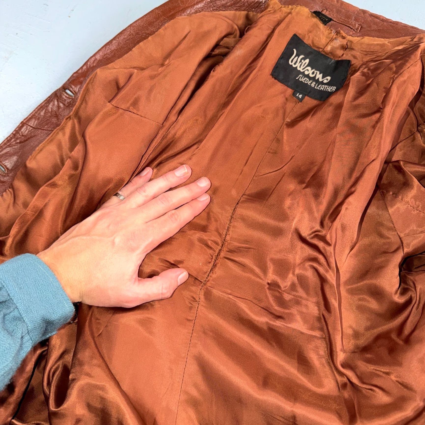 Vintage VTG Wilsons Women's Brown 100% Leather Jacket Trench Coat Car Belted 80s 90s Size XL / US 12-14 / IT 48-50 - 7 Thumbnail