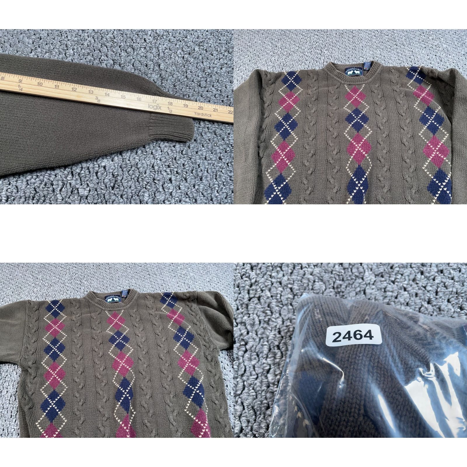 Olive VINTAGE Preppy Cable Knit Argyle Sweater Adult Medium Olive Green Cotton Mens Size US M / EU 48-50 / 2 - 8 Thumbnail