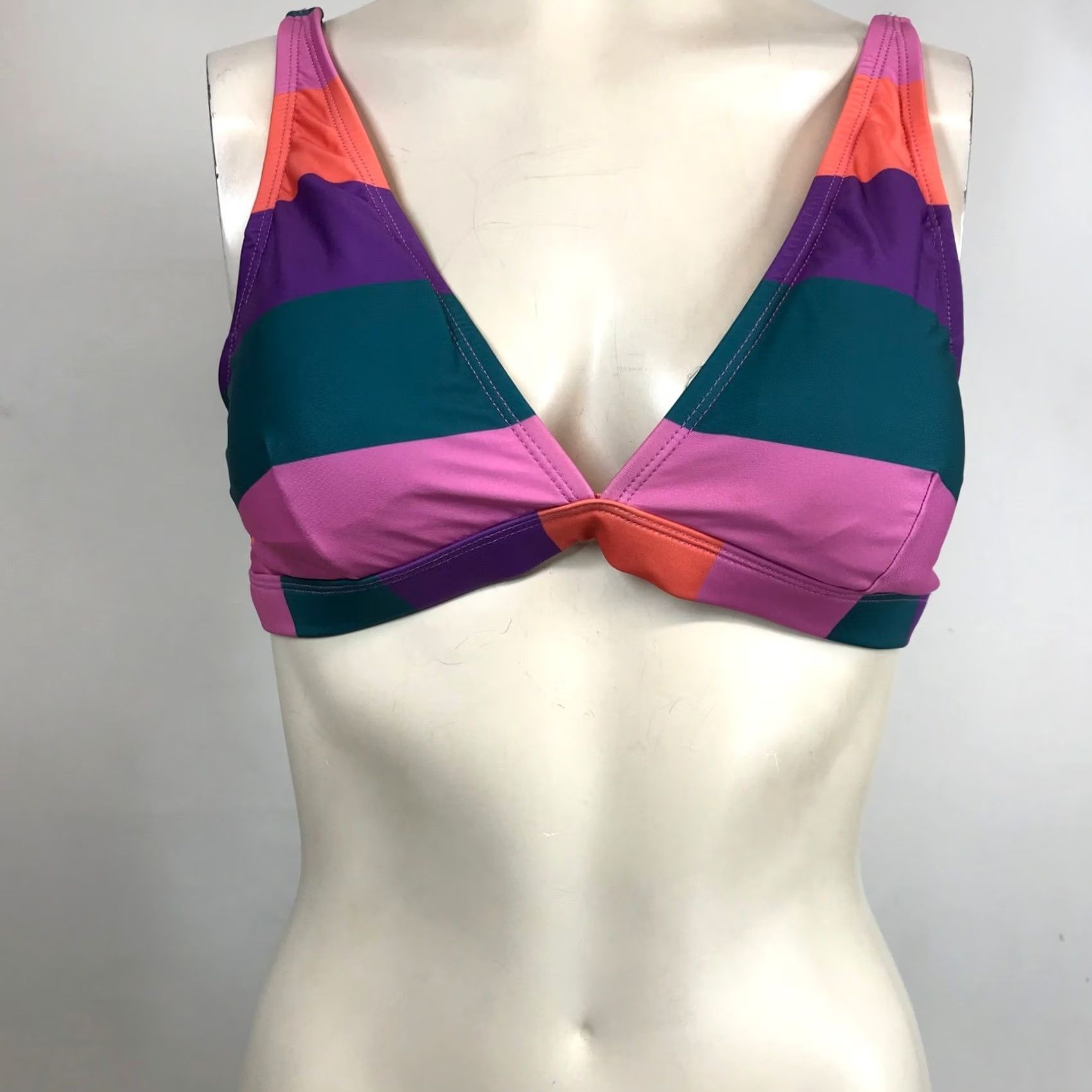 Vintage ModCloth Bikini Top MEDIUM Pink Orange Purple Teal Striped Triangle Size M / US 6-8 / IT 42-44 - 3 Thumbnail