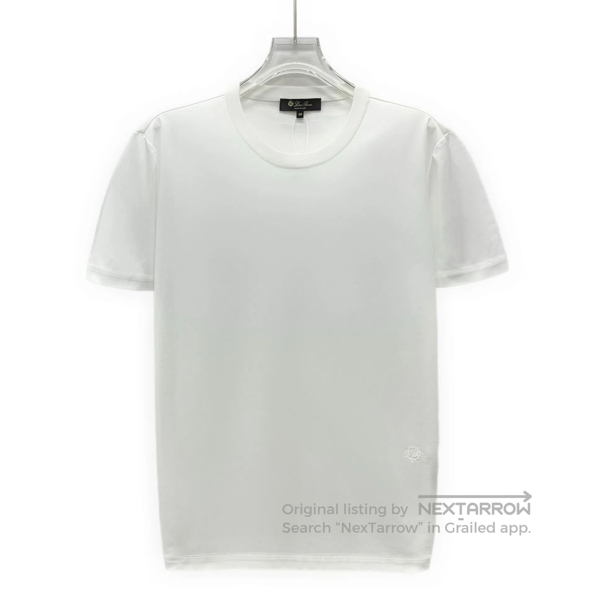 Loro Piana Loro Piana White Logo Embroidered Cotton Round Neck Short Size US M / EU 48-50 / 2 - 1 Thumbnail