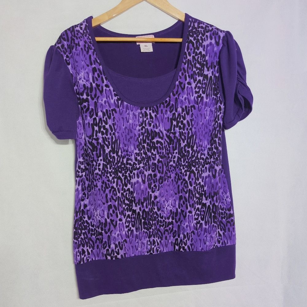Other Xclusiv Purple Leopard Print Sz XL Women's Top Size XL / US 12-14 / IT 48-50 - 2 Thumbnail