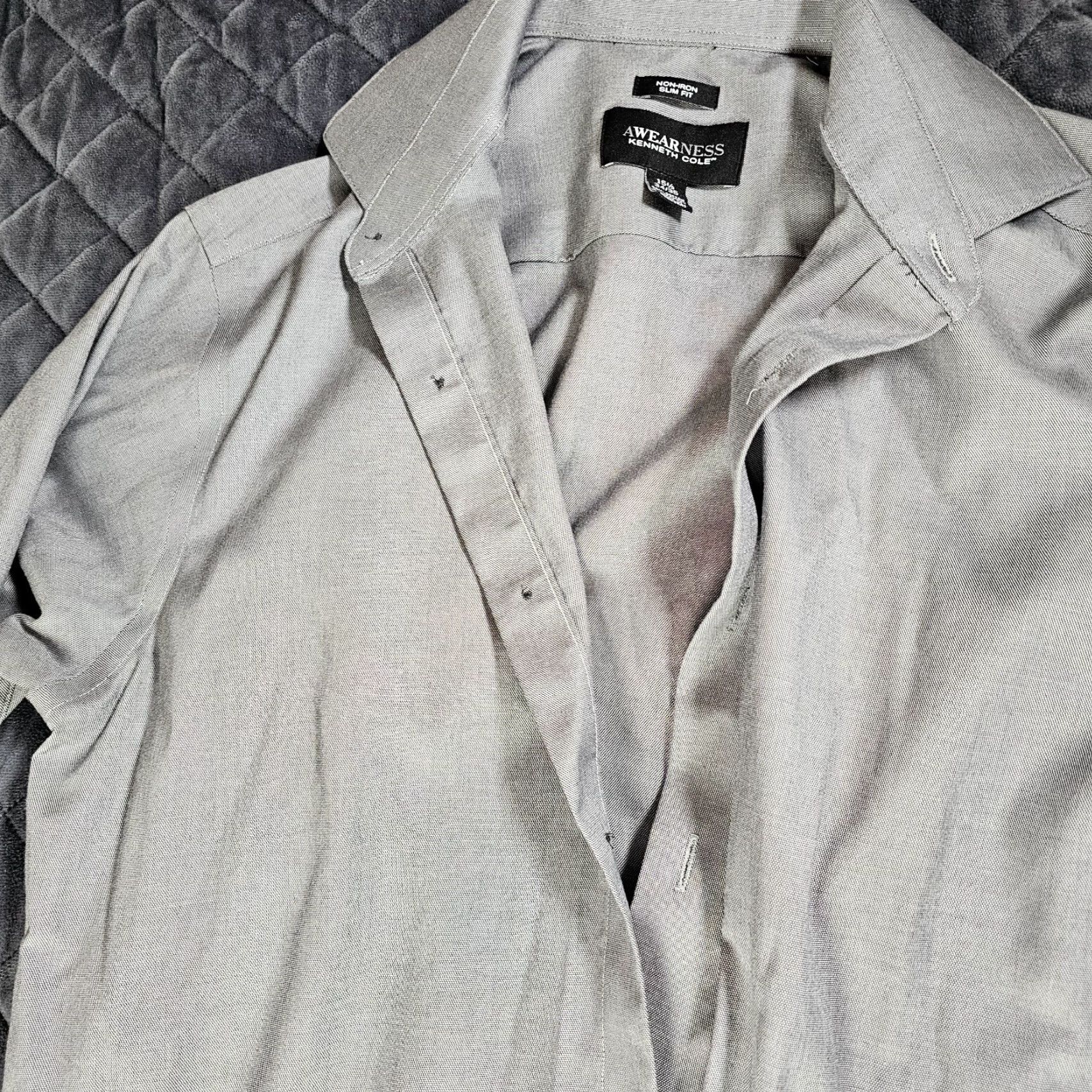 Kenneth Cole Kenneth Cole Shirt Mens 15.5 34/35 Medium Gray Cotton Dress Formal Awearness Size 42R - 3 Thumbnail