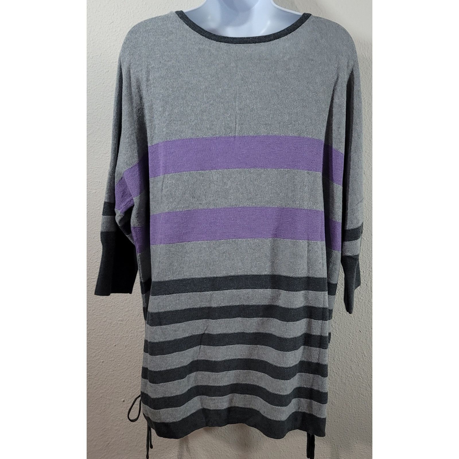 Other Gray Purple Striped V Neck Sweater Top XL Stretchy Side Ties Size XL / US 12-14 / IT 48-50 - 4 Thumbnail