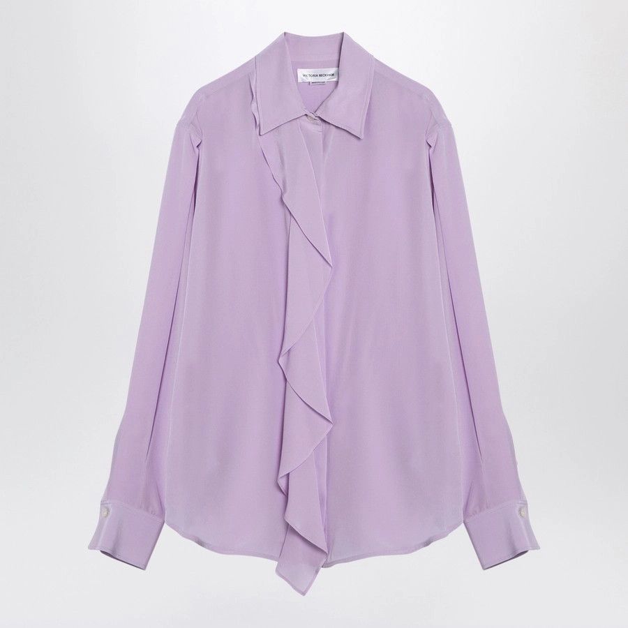 Victoria Beckham o1d2blof1124 Lilac Silk Shirt With Ruffles in Purple Size XS / US 0-2 / IT 36-38 - 1 Thumbnail