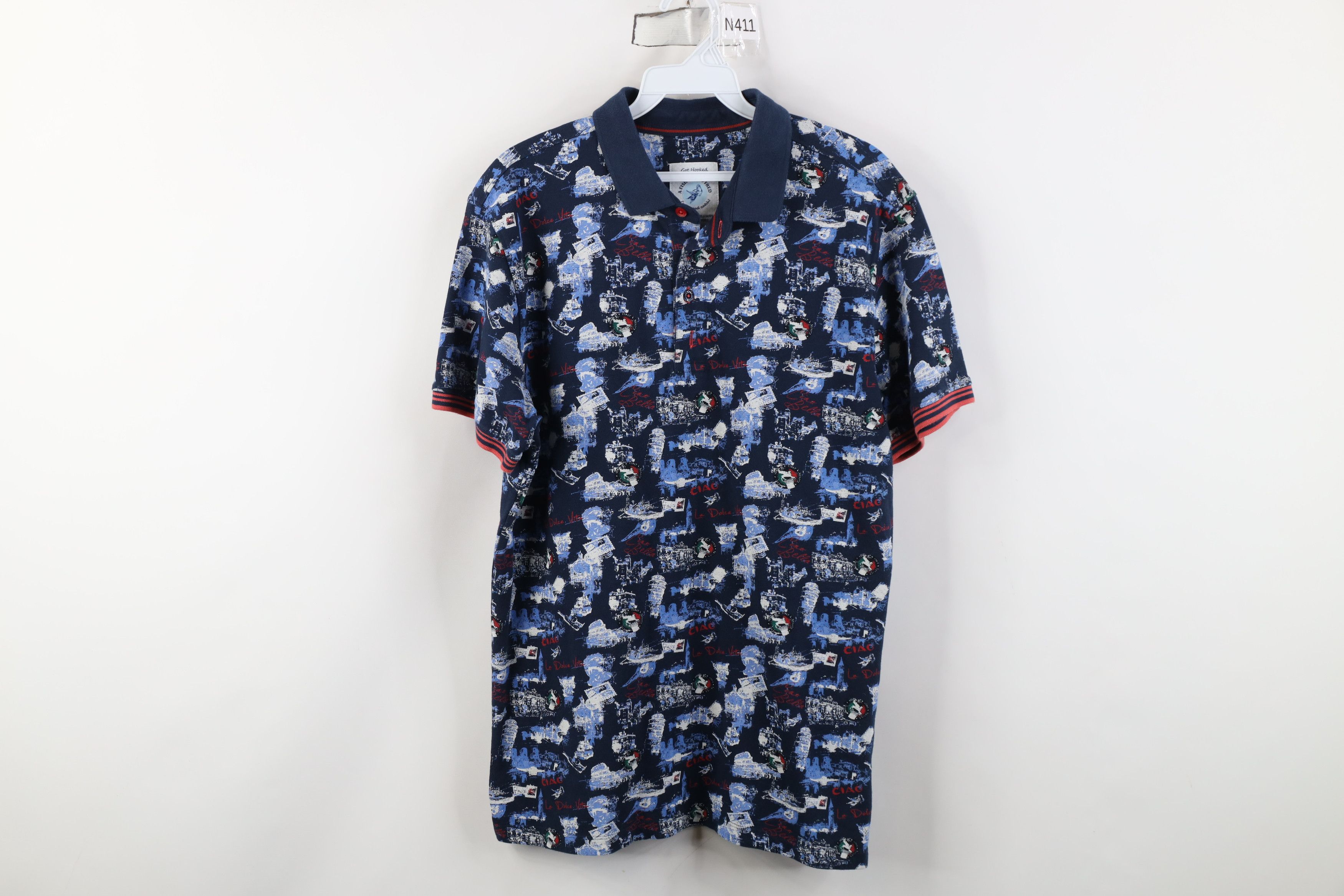 Vintage A Fish Named Fred All Over Print Collared Golf Polo Shirt Size US M / EU 48-50 / 2 - 1 Thumbnail
