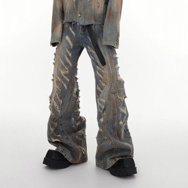 Jean Y2K Flare Ripped Stacked Jeans Size US 29 - 4 Thumbnail