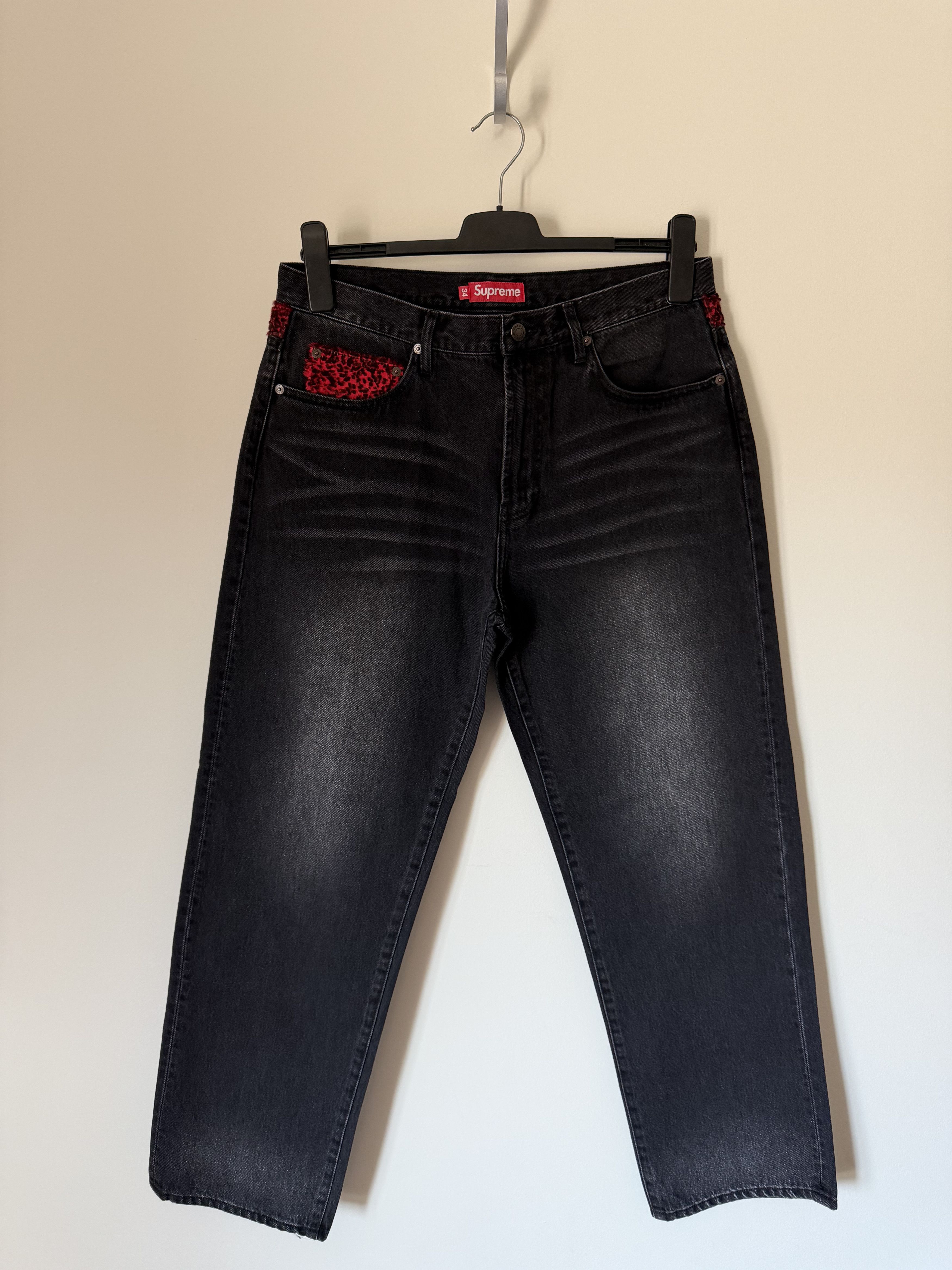 Supreme Supreme Leopard Faux Fur Loose Fit Jeans in Washed Black Size US 34 / EU 50 - 4 Thumbnail