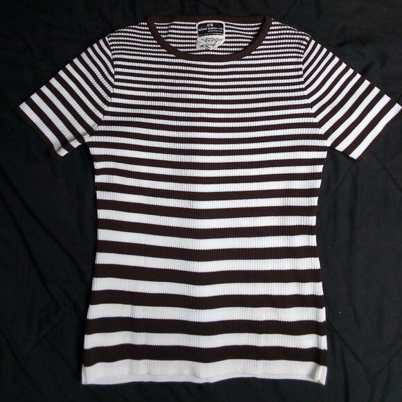 Other Vintage Alex Colman Ribbed Striped Op Art Polyester T-Shirt Size L / US 10 / IT 46 - 2 Thumbnail