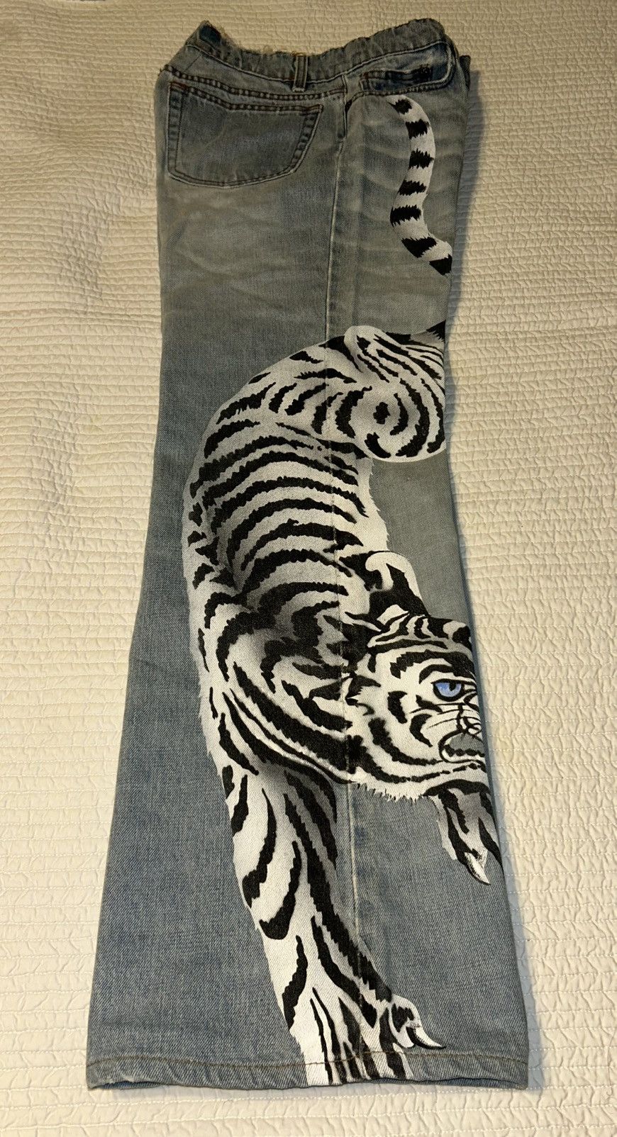 Roberto Cavalli ONE OF A KIND 2004 Runway Archive Hand Painted White Tiger Size US 29 - 1 Thumbnail