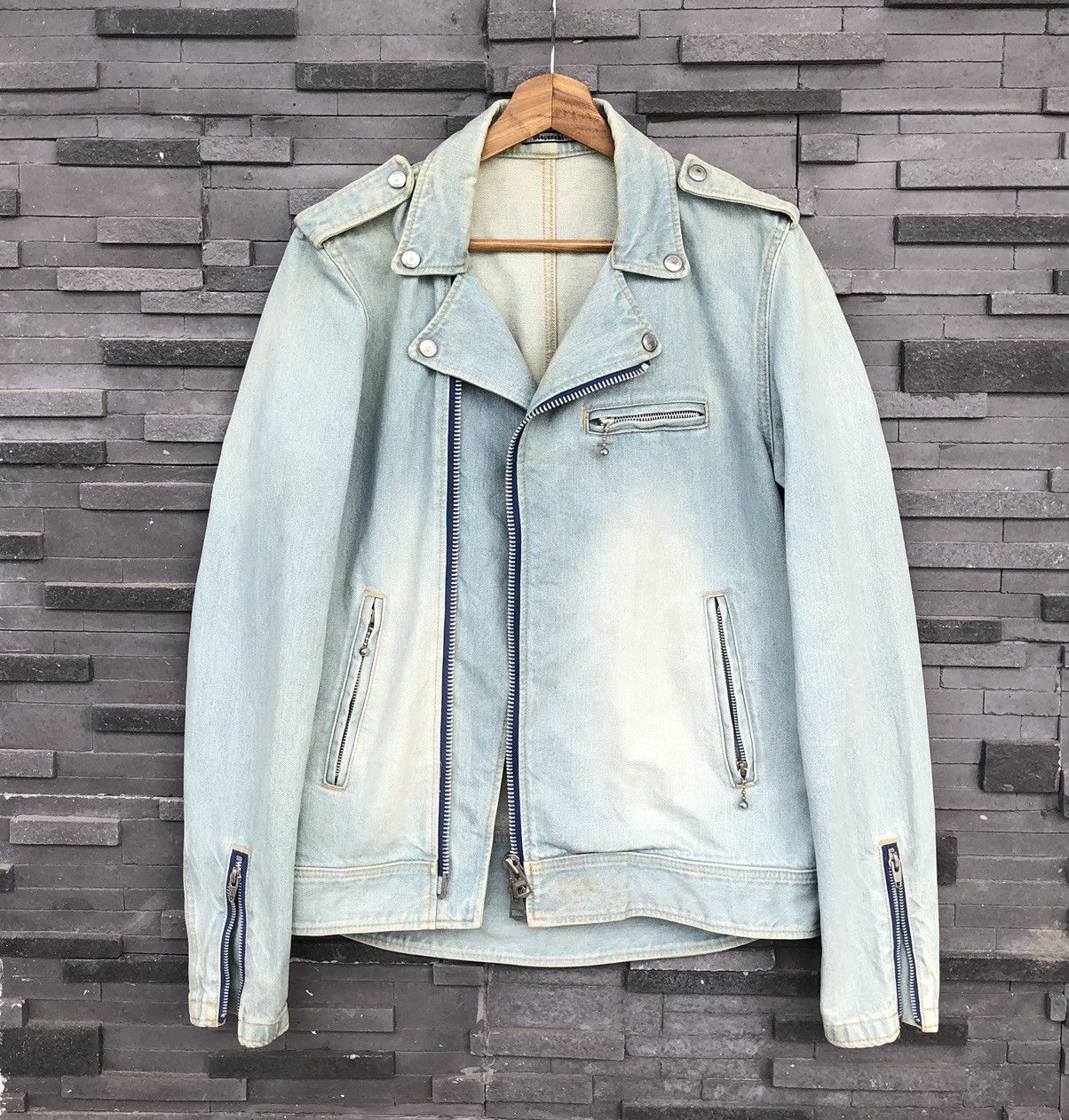 Giacometti Giacometti Washed Denim Blouson Biker Jacket Size US M / EU 48-50 / 2 - 12 Thumbnail