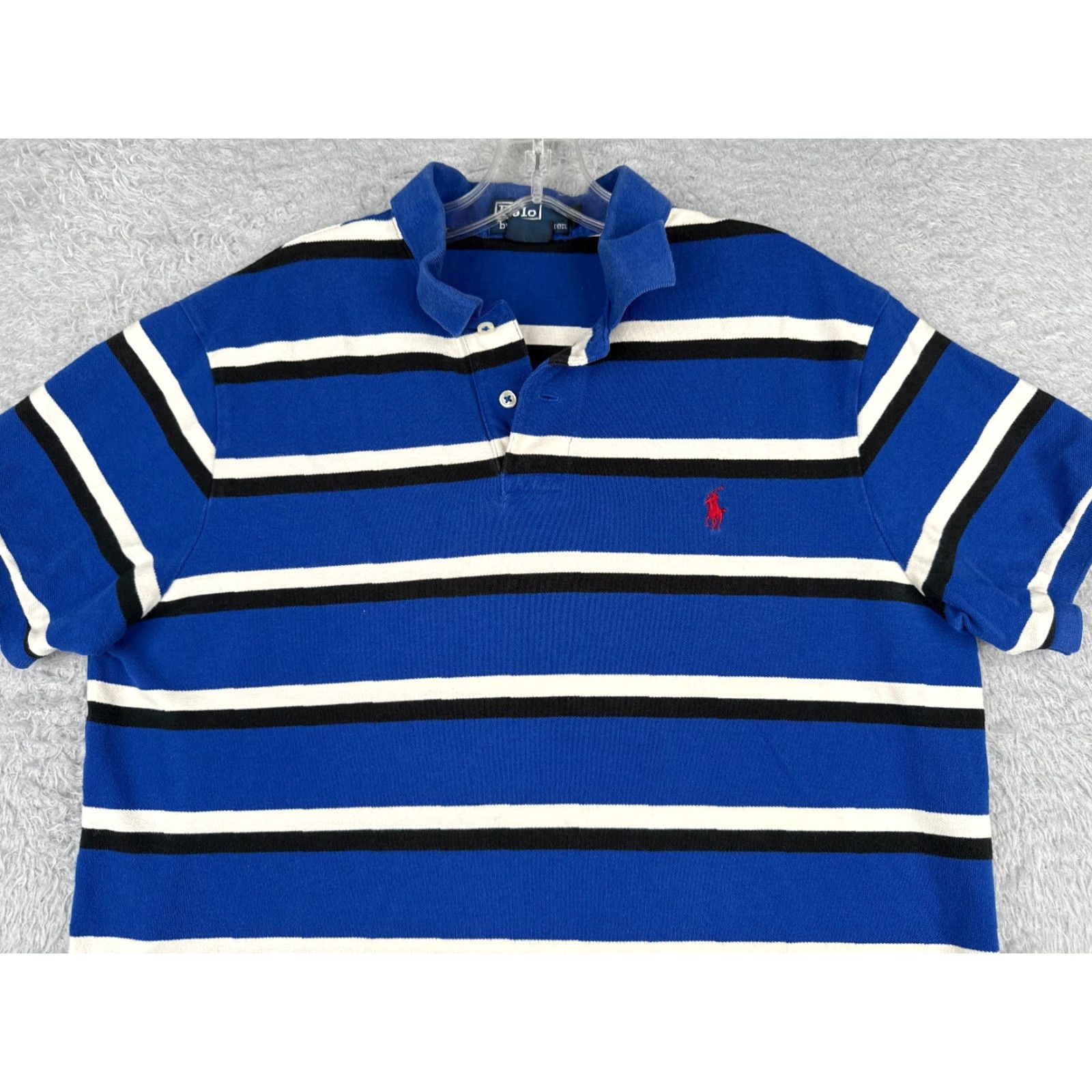Ralph Lauren VINTAGE Ralph Lauren Polo Shirt Mens XL Blue Stripe Cotton Custom Fit Size US XL / EU 56 / 4 - 4 Thumbnail